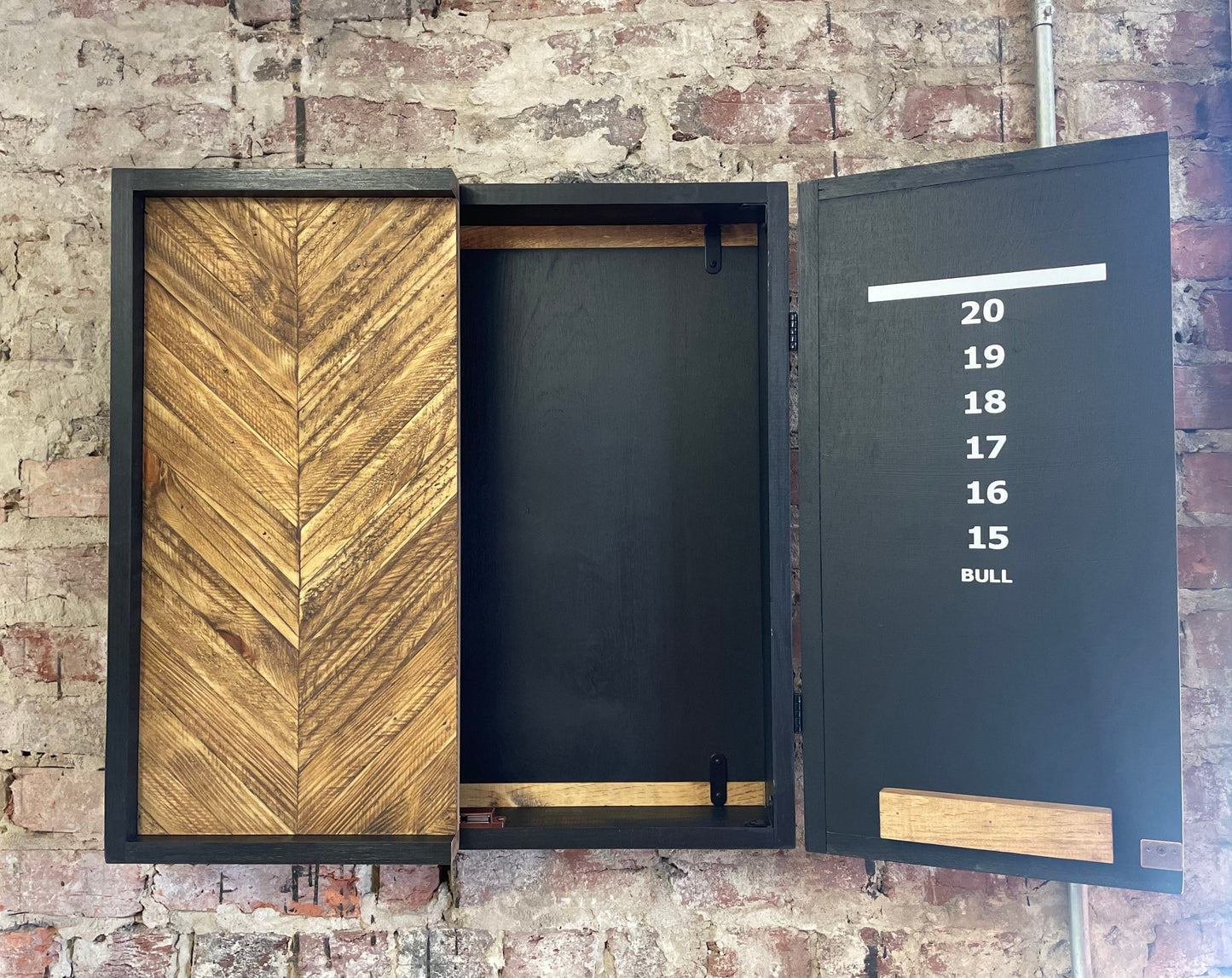 Rustic Dartboard Cabinet 24”x24” - Rustic Oak Chevron Design Rustic Cabinet - Wall Decor - Modern art - Modern dartboard cabinet