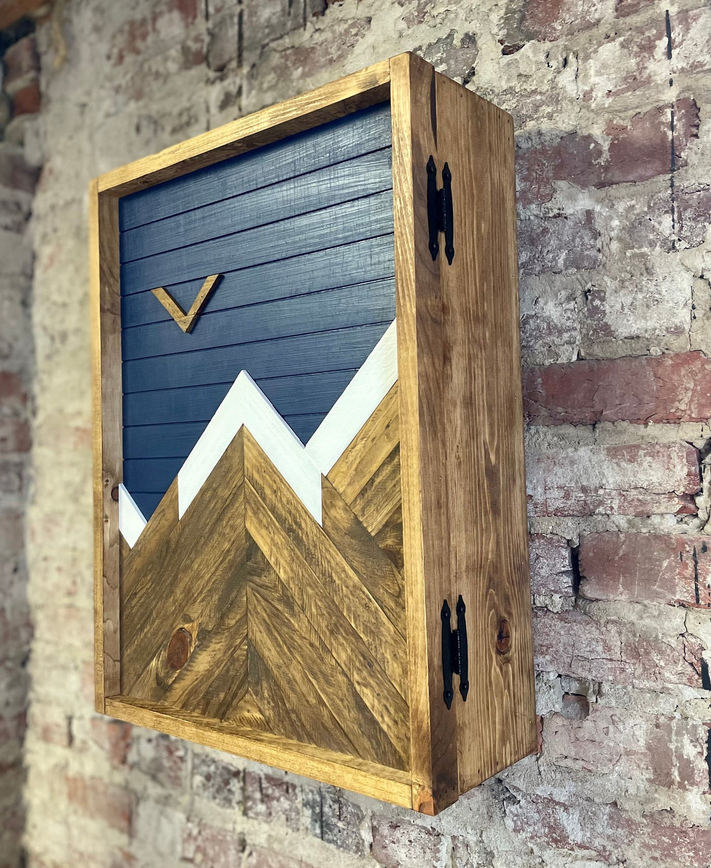 Rustic Mountain Cabinet 17”x20”or 24”x18”- (Single Door) Navy Mountain Art - Bathroom Art - Medicine Cabinet-Liquor Cabinet - Rustic Cabinet