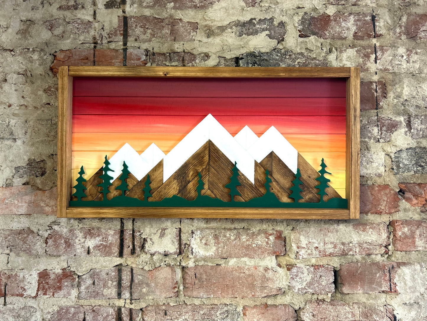 Rustic Sunset with Trees- Rustic Mountain Wood Wall Art-Wall Decor- Mountain artwork- Home Decor-Wall Art- Rustic Decor