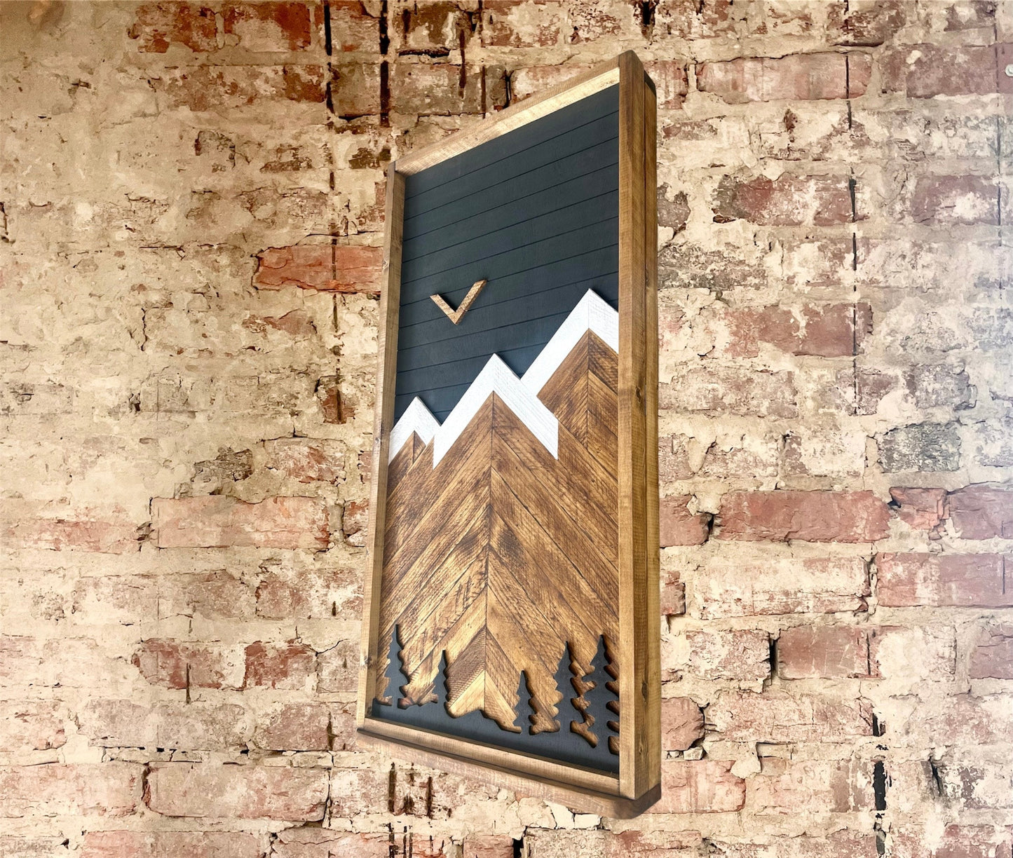 Rustic Electrical Panel Cover (NO Hinges) - Carbon Gray Mountain with trees - -Breaker Box Panel Cover - Wall Decor - Modern art