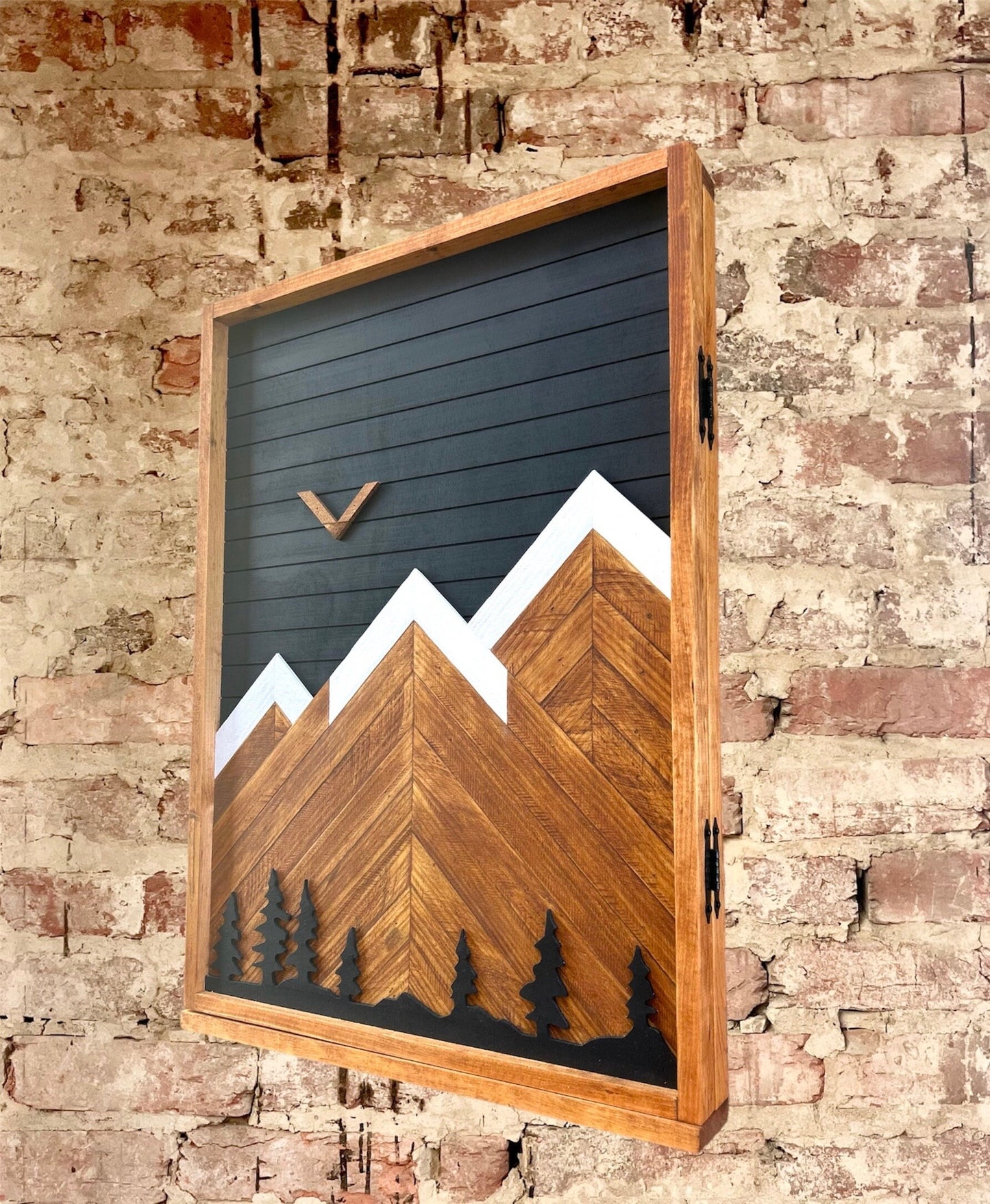 Electronic Dartboard Cabinet - Black Night sky w/ Mountains & trees- Rustic Cabinet - Custom sizes - Game Room / Man Cave Art - Home Decor