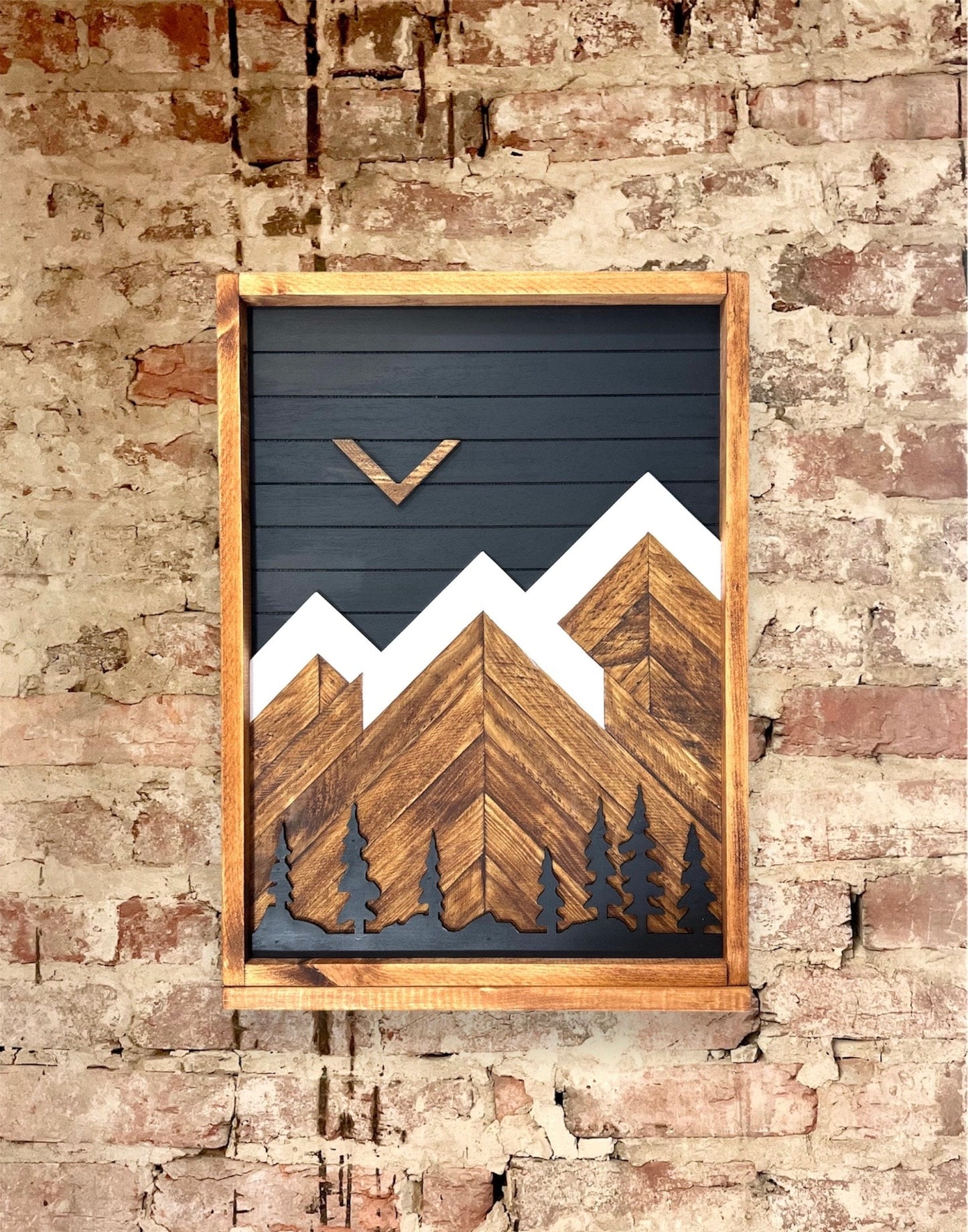 Rustic Electrical Panel Cover - Black Mountain with trees - Custom Sizes Available -Breaker Box Panel Cover - Wall Decor - Modern art