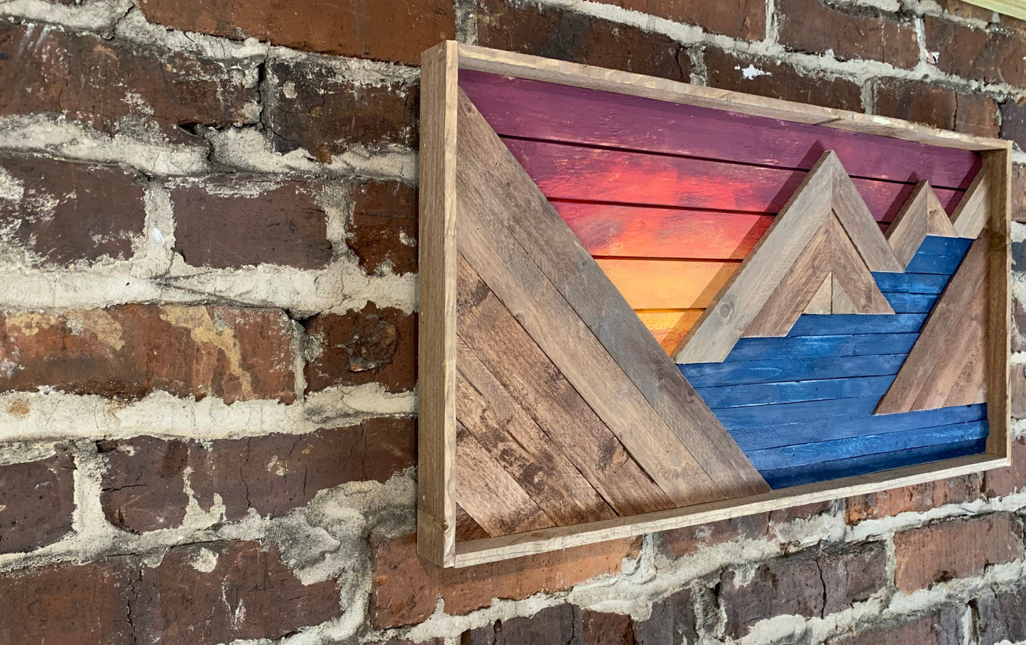 Rustic Dark Blue Water & Sunset - Rustic Mountain Art- 12" X 24"- Wall Decor - Rustic Lake Decor - Rustic Mountain Decor- Rustic River Decor