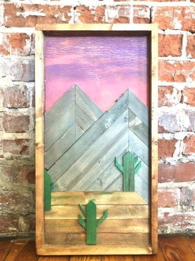 Rustic Desert Sunset - 24" x 12" - Rustic Mountain Art - Rustic Decor