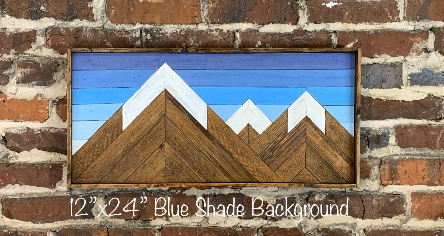 Rustic BlueShade Mountain Art - 12"X 24"- Wall Decor - Rustic Mountain Decor - Rustic Decor - Mountain Wood Wall Art