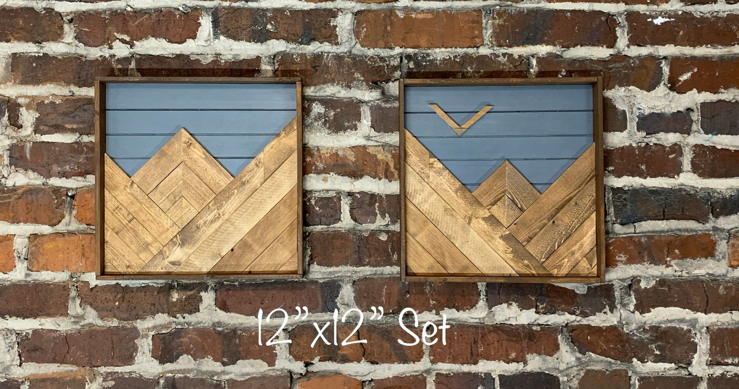 Rustic Mountain Wood Wall Art - 12"x12"