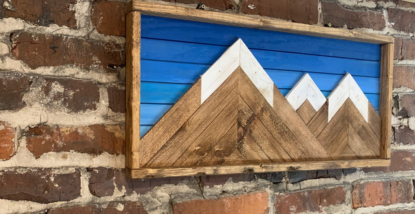Rustic BlueShade Mountain Art - 12"X 24"- Wall Decor - Rustic Mountain Decor - Rustic Decor - Mountain Wood Wall Art