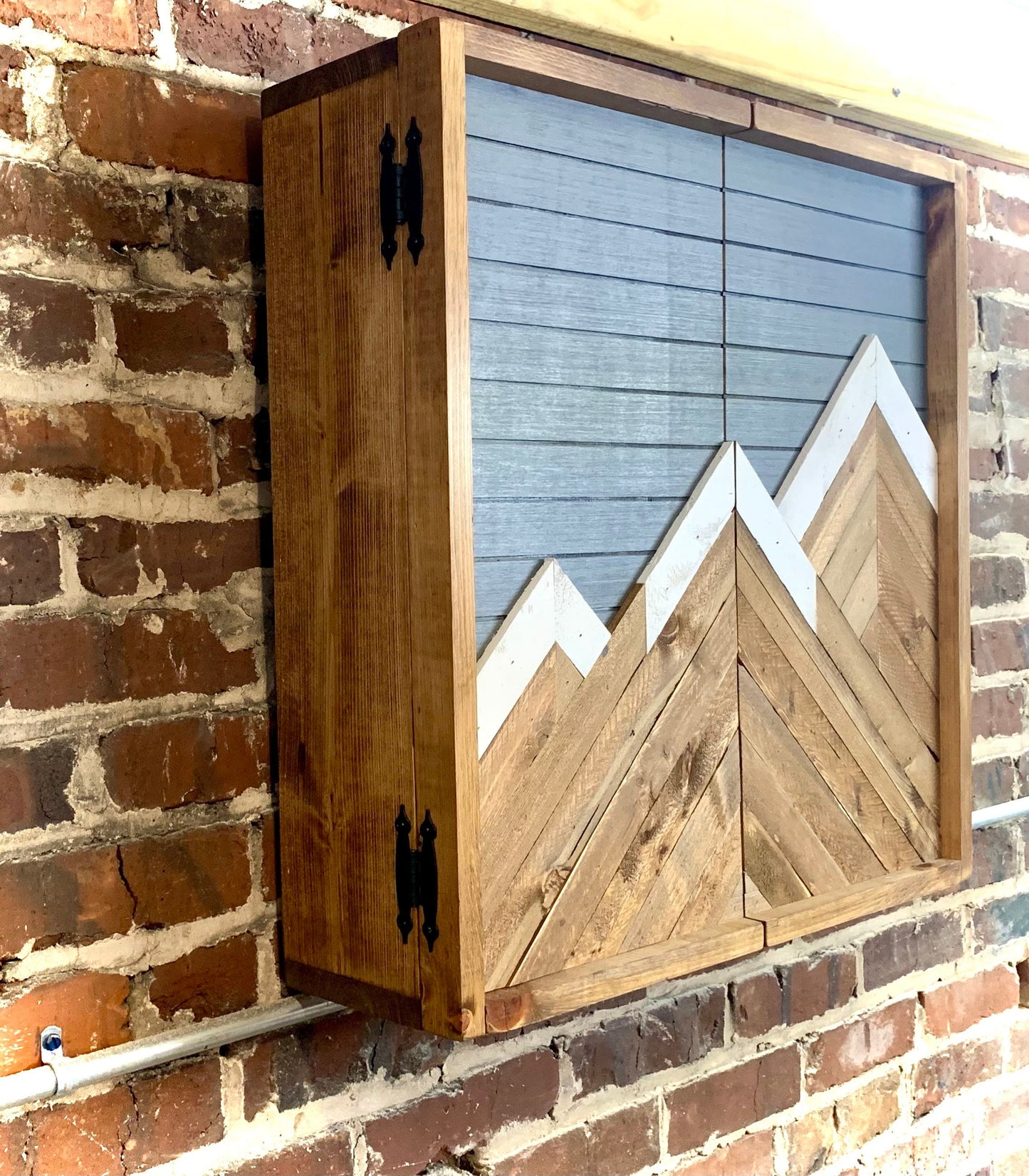 Rustic Mountain Cabinet 24”x 24” Gray Mountain Art - Bathroom Art - Medicine Cabinet- Liquor Cabinet - Rustic Cabinet