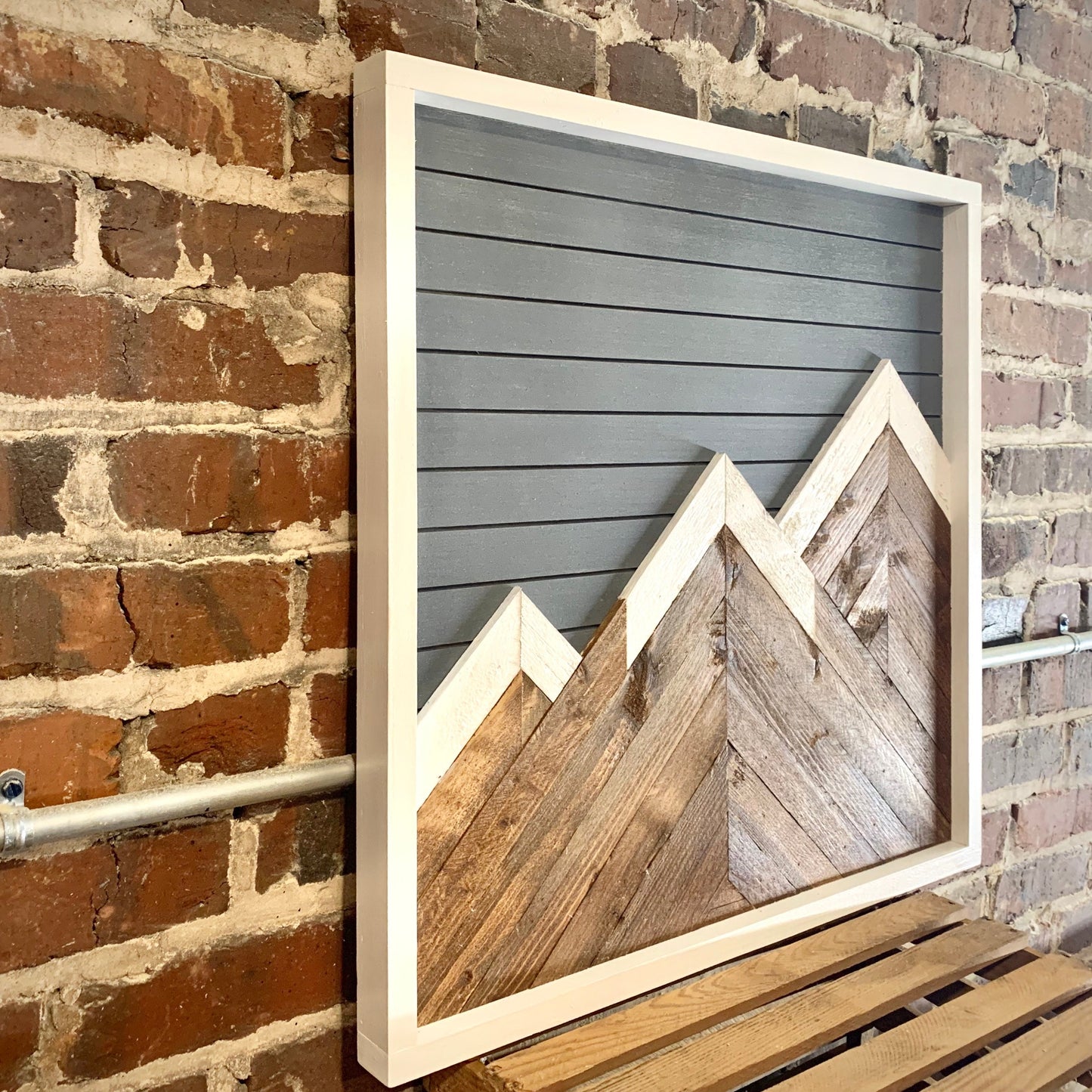Rustic Mountain Wood Wall Art- 24”x24”- Mountain Wood Wall Art- Handmade Wall Art- Rustic Artwork