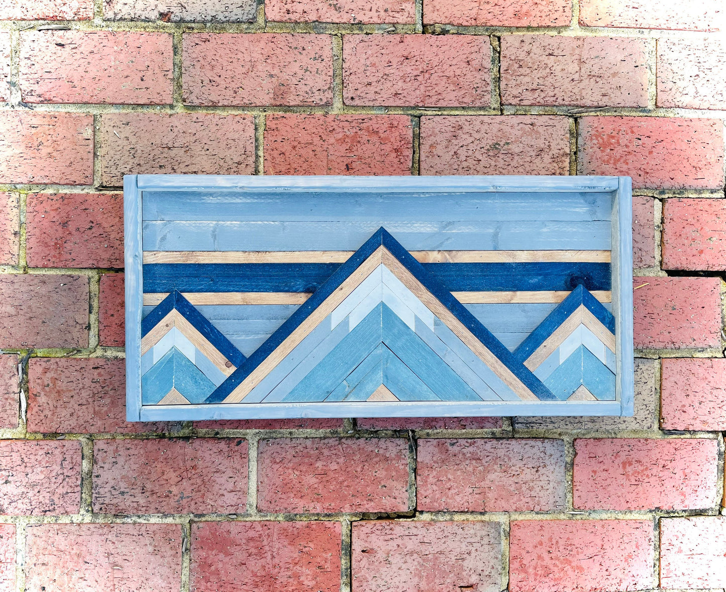 Rustic Wood Art- Wall Decor- Navy Mountain Scheme- 12" X 24" - Rustic Mountain Tops - Mountain Wood wall art - Handmade Wood Wall Art
