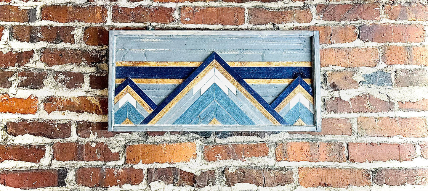 Rustic Wood Art- Wall Decor- Navy Mountain Scheme- 12" X 24" - Rustic Mountain Tops - Mountain Wood wall art - Handmade Wood Wall Art
