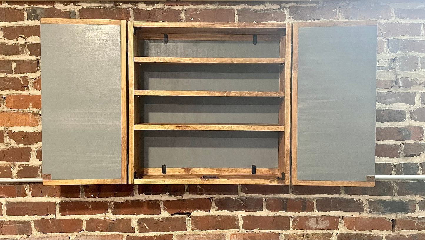 Rustic Mountain Cabinet 24”x 24” Blue Sky w/ Water Mountain Art - Bathroom Art - Medicine Cabinet- Liquor Cabinet - Rustic Cabinet