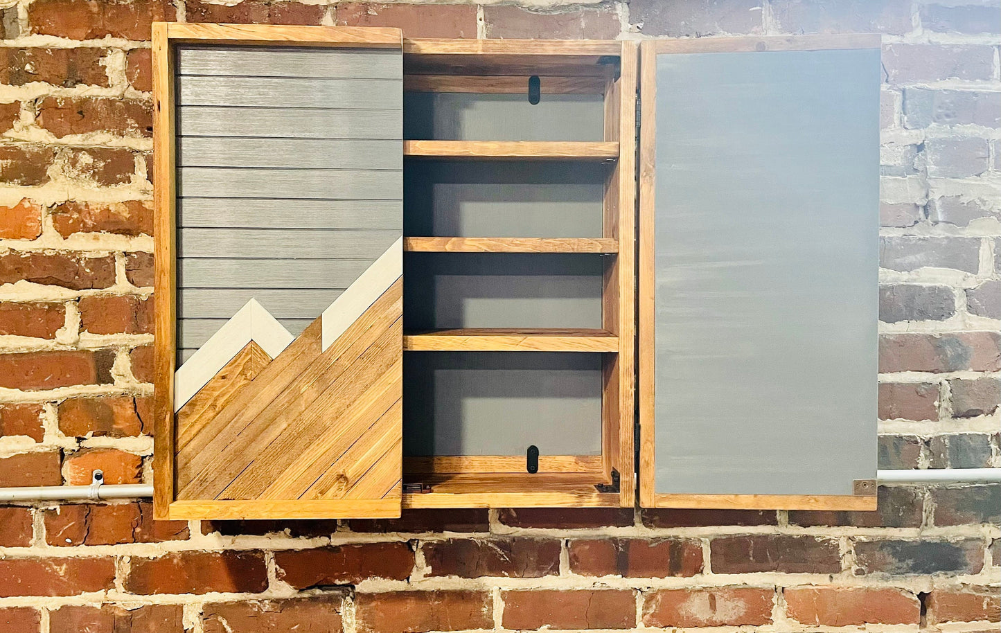 Rustic Mountain Cabinet 24”x 24” Gray Mountain Art - Bathroom Art - Medicine Cabinet- Liquor Cabinet - Rustic Cabinet