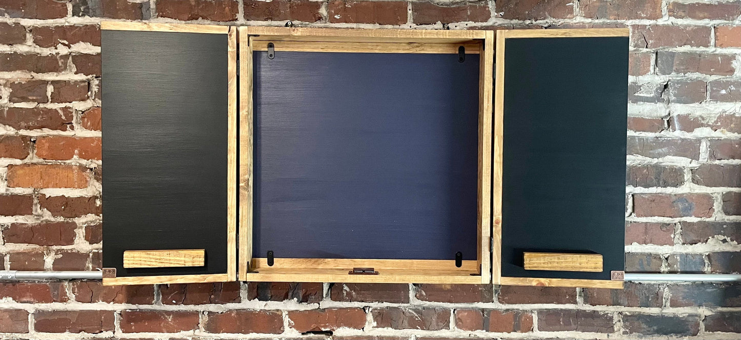 Rustic Navy Moon Electronic Dartboard Cabinet - Rustic Navy Moon Mountain Art 33”x26” - -Rustic Cabinet - Game Room / Man Cave Art