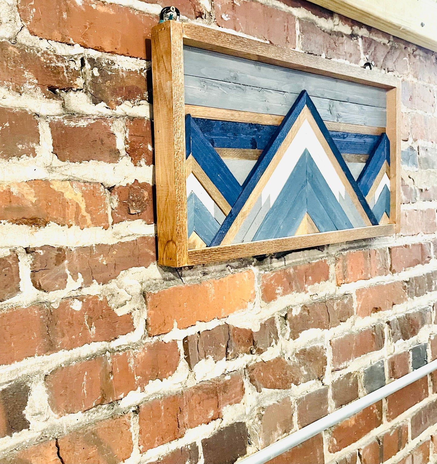 Rustic Wood Art- Wall Decor- Navy Mountain Scheme- 12" X 24" - Rustic Mountain Tops - Mountain Wood wall art - Handmade Wood Wall Art
