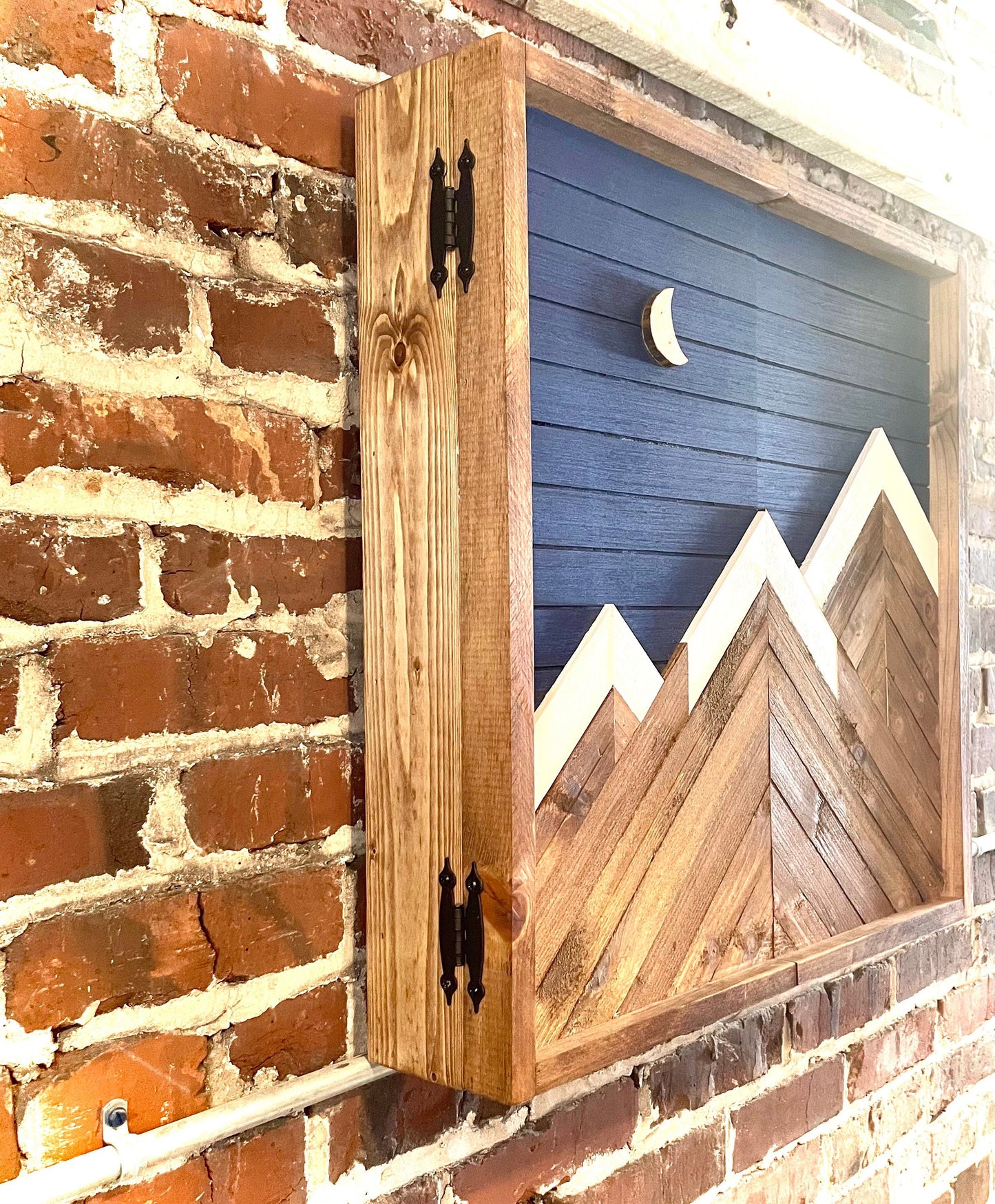 Rustic Dartboard Cabinet - Rustic Navy Moon Mountain Art 24”x24” - Rustic Cabinet - Game Room / Man Cave Art - Wall Decor - Cabinet