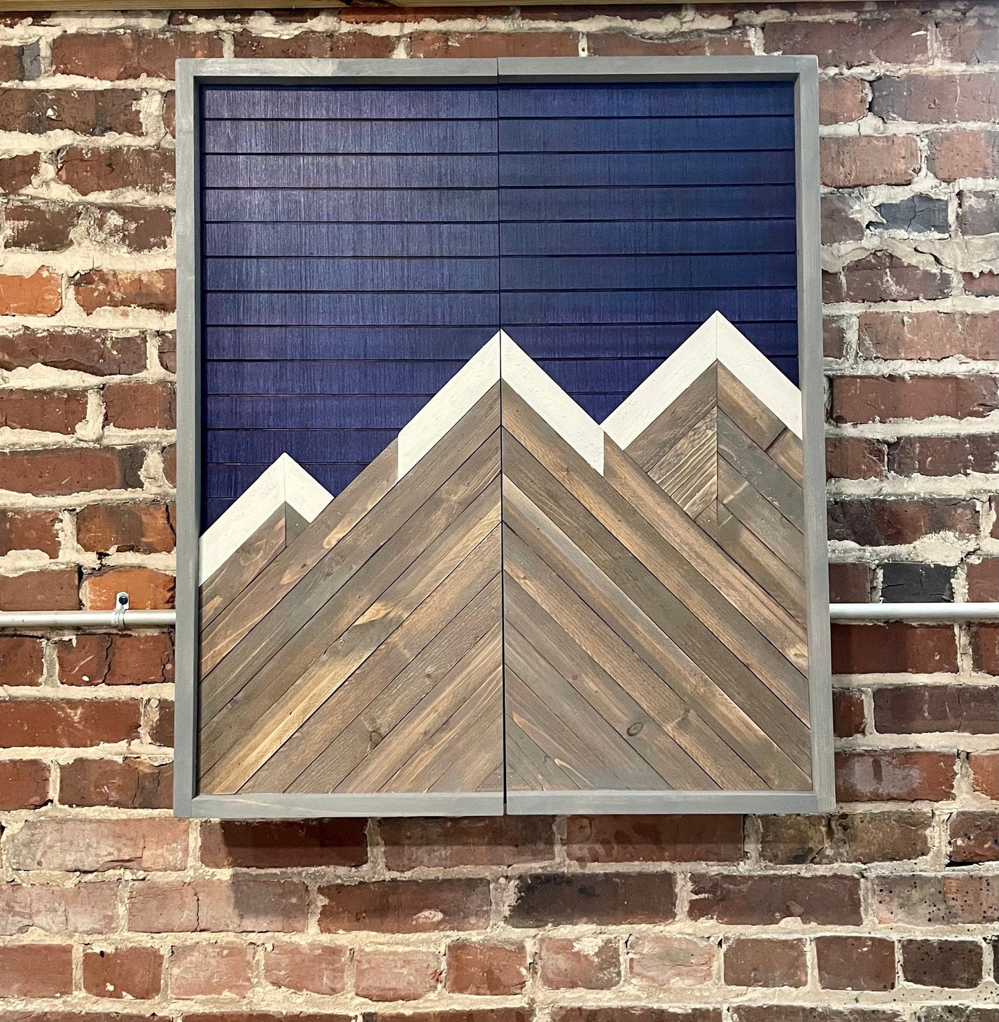 Rustic Navy Electronic Dartboard Cabinet - Rustic Navy Mountain Art 33”x26” - -Rustic Cabinet - Game Room / Man Cave Art