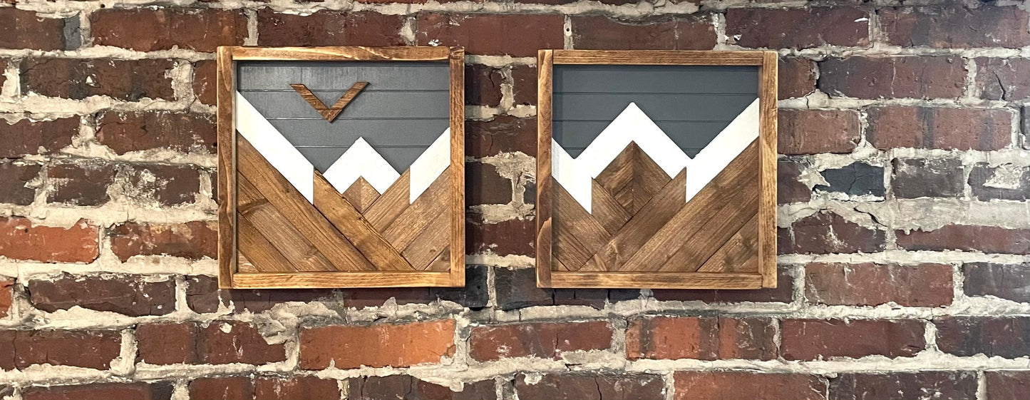 Rustic Mountain Wood Wall Art - 12"x12"