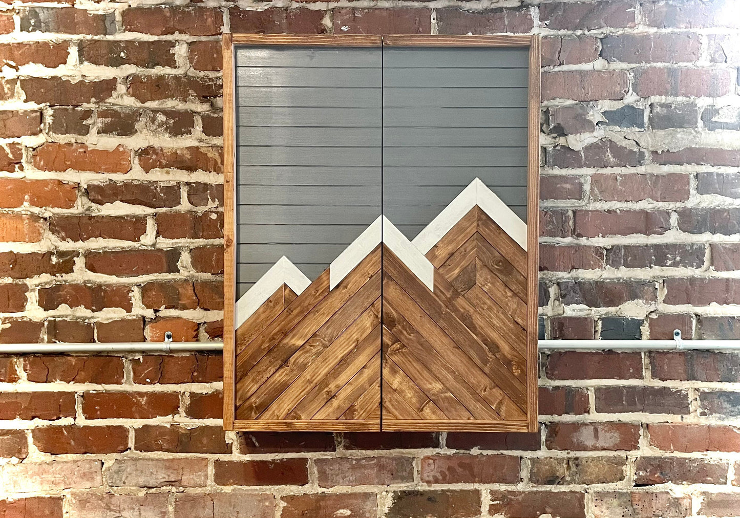 Rustic Gray Electronic Dartboard Cabinet - Rustic Gray Mountain Art 33”x26” - -Rustic Cabinet - Game Room / Man Cave Art