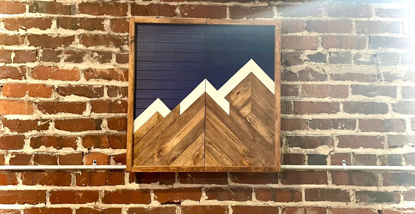 Rustic Dartboard Cabinet - Rustic Navy Moon Mountain Art 24”x24” - Rustic Cabinet - Game Room / Man Cave Art - Wall Decor - Cabinet