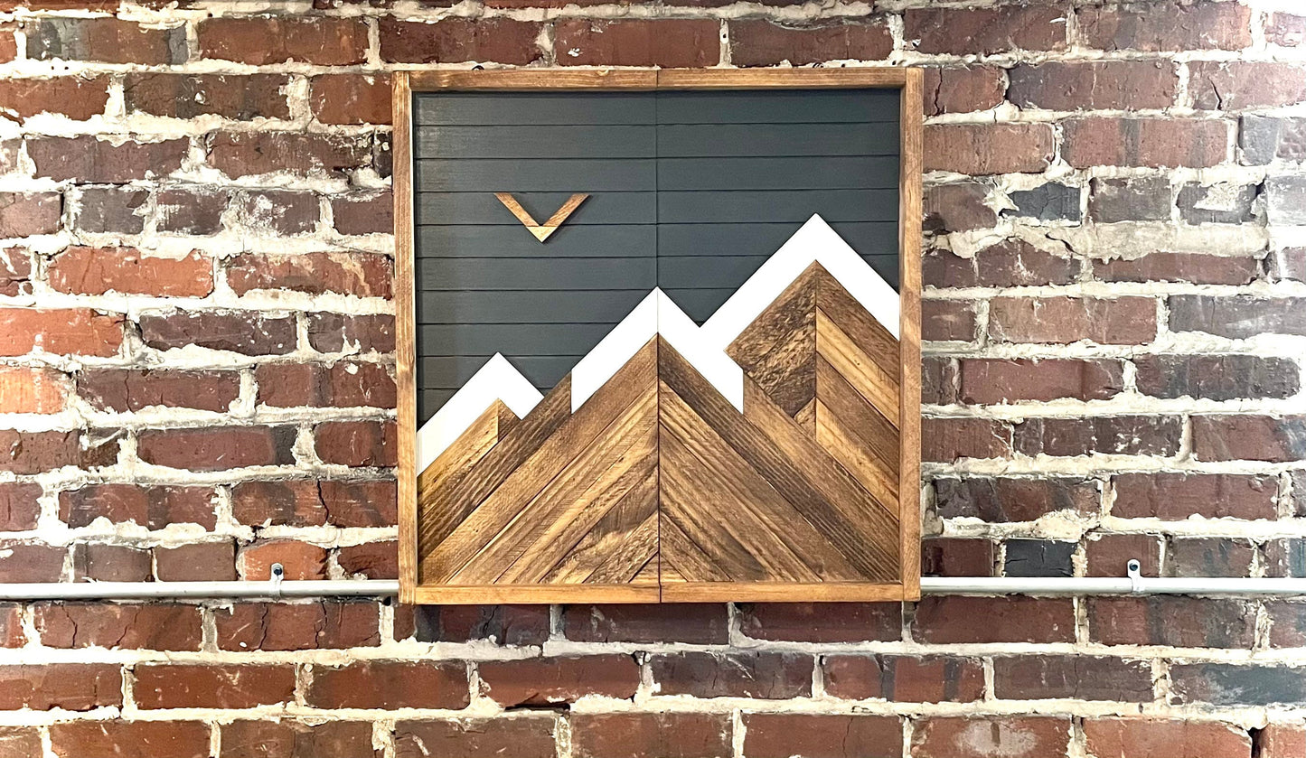 Rustic Dartboard Cabinet - Rustic Carbon Gray Mountain Art 24”x24” - Rustic Cabinet - Game Room / Man Cave Art - Wall Decor - Cabinet