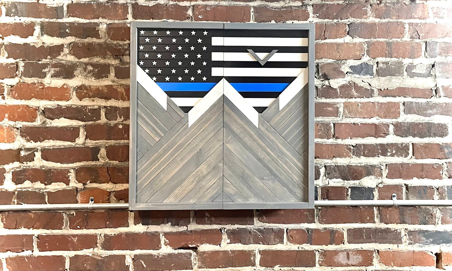 Rustic Dartboard Cabinet - Rustic Thin Blue Line - Rustic Cabinet - 24”x24” - Game Room / Man Cave Art - Wall Decor