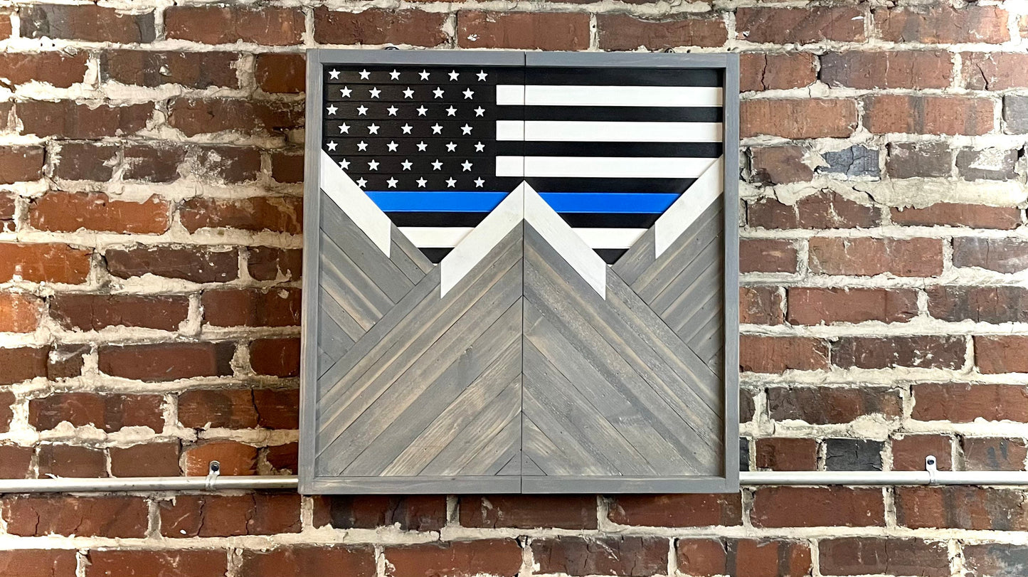 Rustic Dartboard Cabinet - Rustic Thin Blue Line - Rustic Cabinet - 24”x24” - Game Room / Man Cave Art - Wall Decor