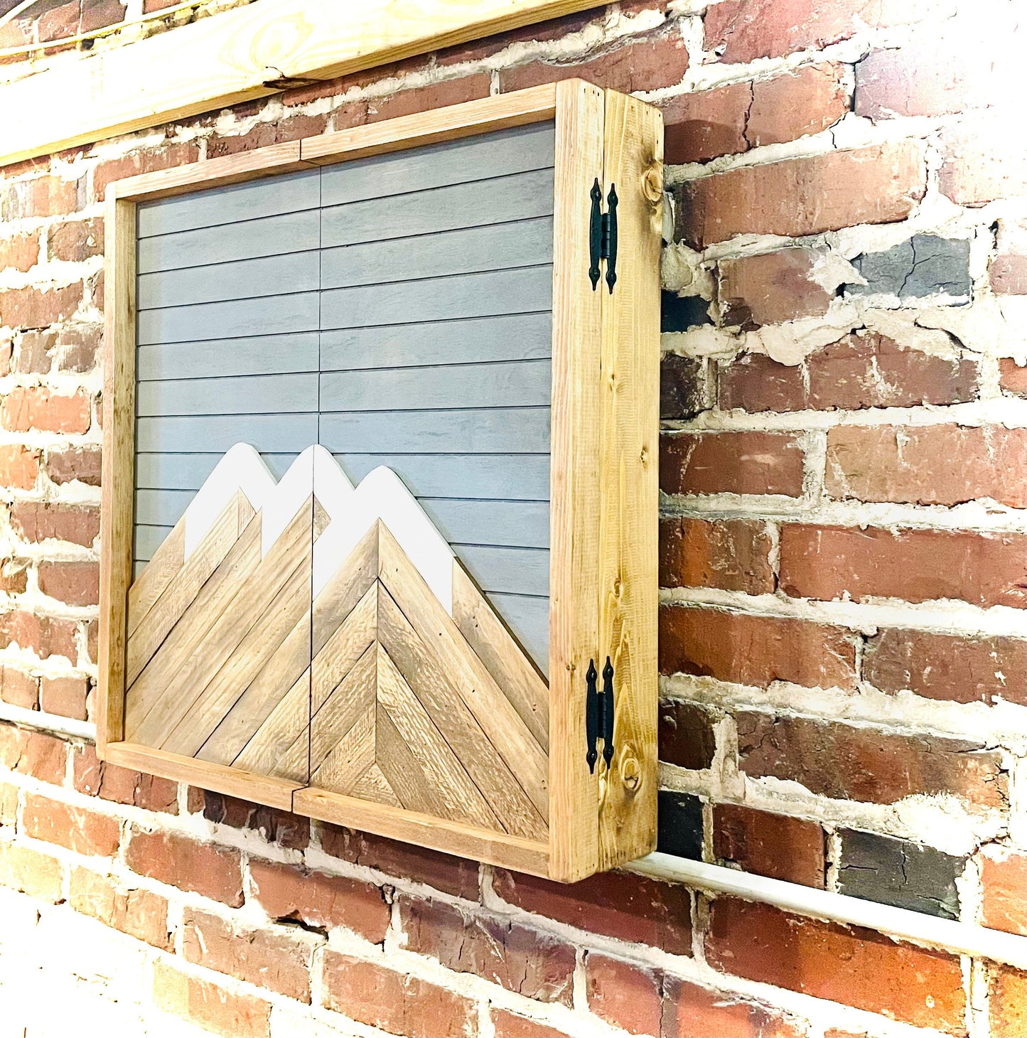 Rustic Dartboard Cabinet - Rustic Gray Mt Rainer Mountain Art 24”x24” - Rustic Cabinet - Game Room / Man Cave Art - Wall Decor - Cabinet