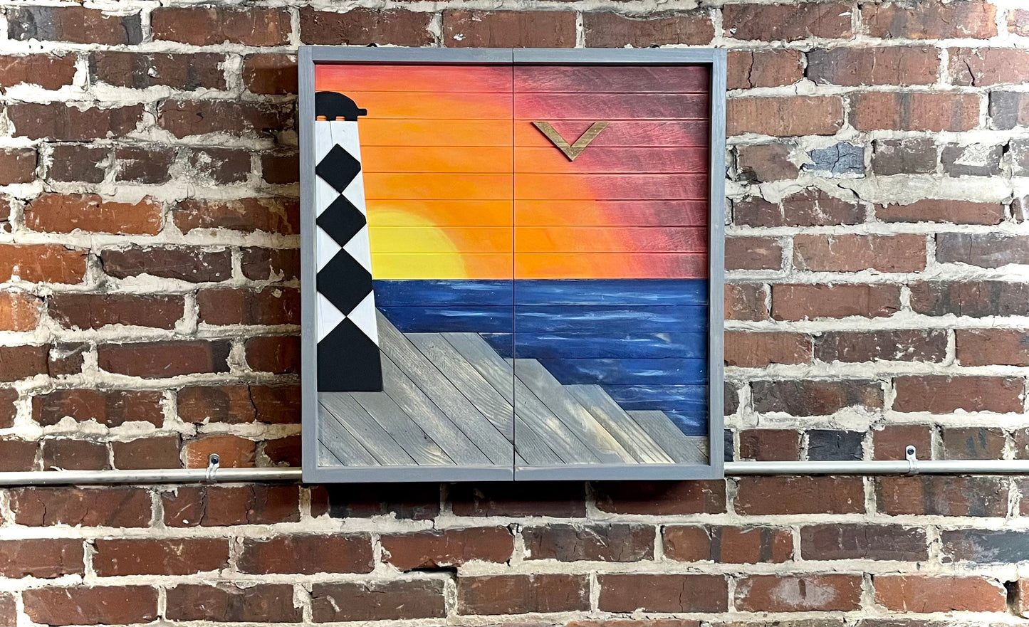 Rustic Dartboard Cabinet 24”x24” - Rustic Lighthouse Front-Rustic Cabinet - Gameroom Art - Wall Decor - Cape Lookout Lighthouse