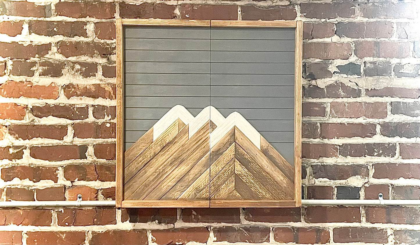 Rustic Dartboard Cabinet - Rustic Gray Mt Rainer Mountain Art 24”x24” - Rustic Cabinet - Game Room / Man Cave Art - Wall Decor - Cabinet