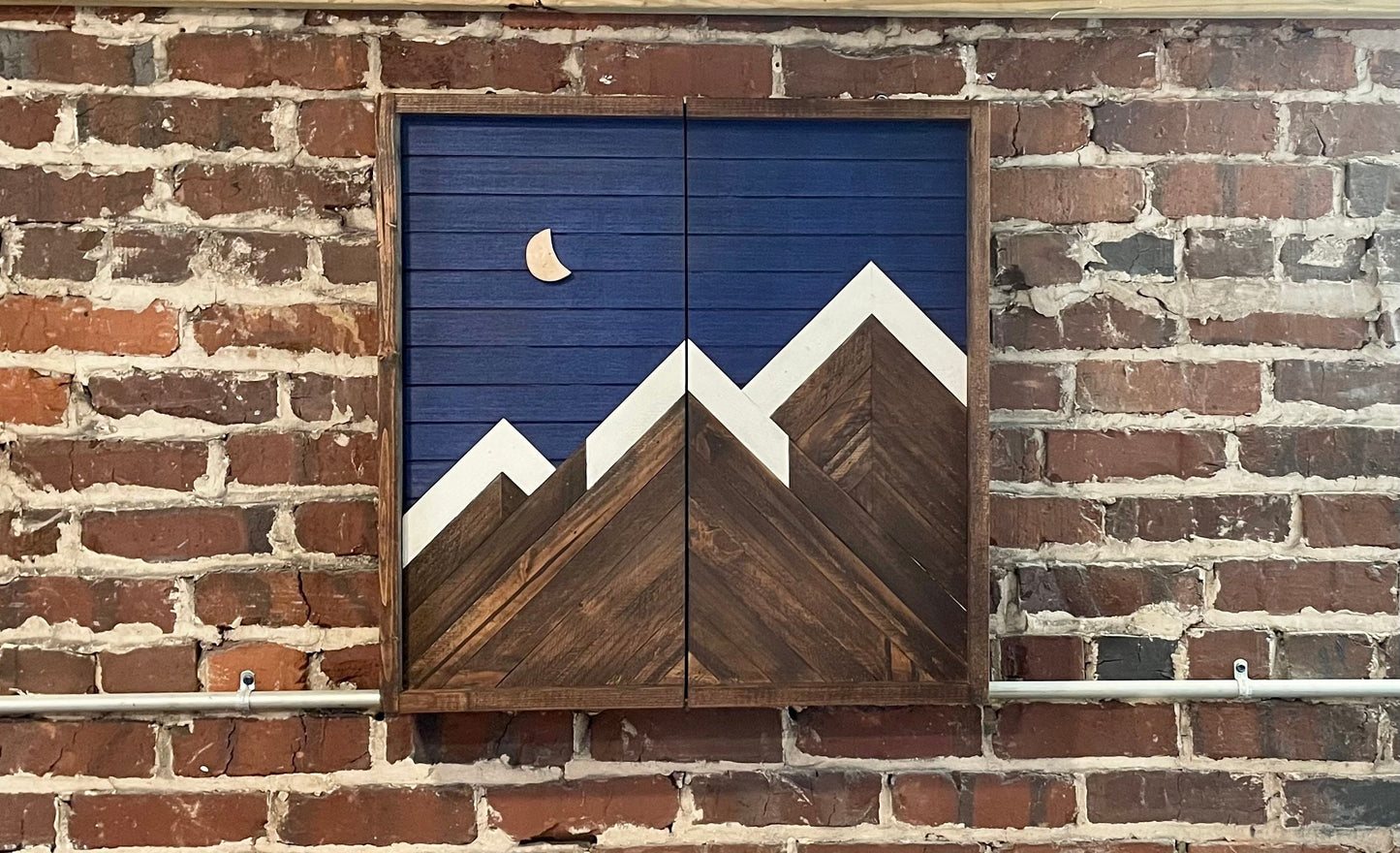 Rustic Dartboard Cabinet -Rustic Navy- Dark Stained Mountain Art 24”x24” - Rustic Cabinet - Game Room / Man Cave Art - Wall Decor - Cabinet