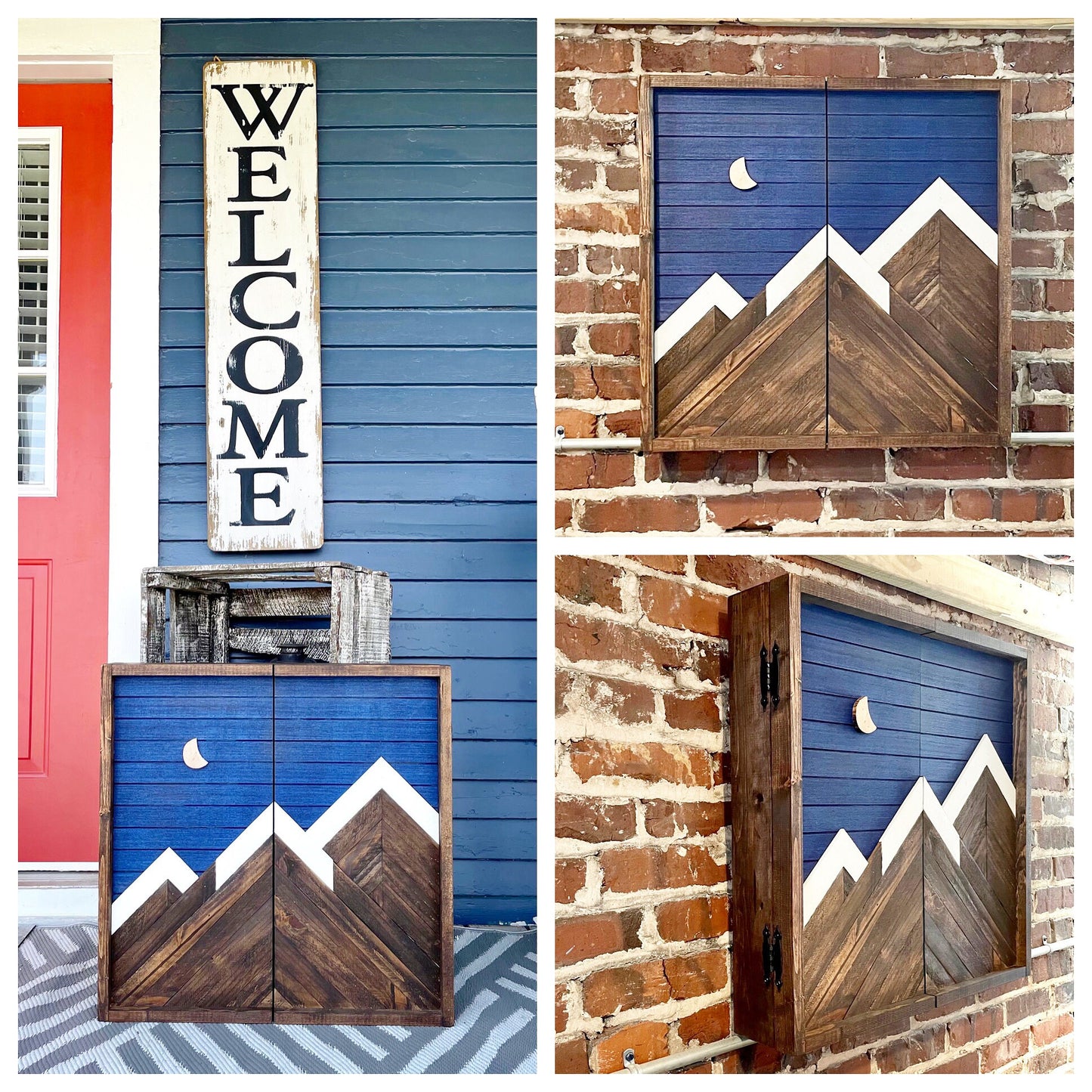 Rustic Dartboard Cabinet -Rustic Navy- Dark Stained Mountain Art 24”x24” - Rustic Cabinet - Game Room / Man Cave Art - Wall Decor - Cabinet