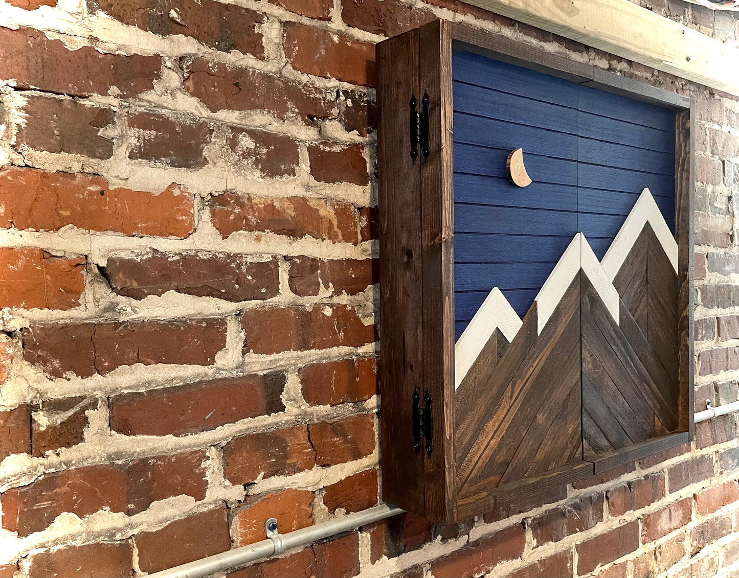 Rustic Dartboard Cabinet -Rustic Navy- Dark Stained Mountain Art 24”x24” - Rustic Cabinet - Game Room / Man Cave Art - Wall Decor - Cabinet