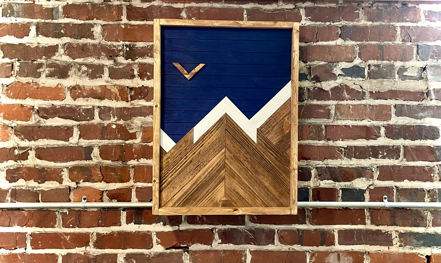 Rustic Mountain Cabinet 17”x20”or 24”x18”- (Single Door) Navy Mountain Art - Bathroom Art - Medicine Cabinet-Liquor Cabinet - Rustic Cabinet