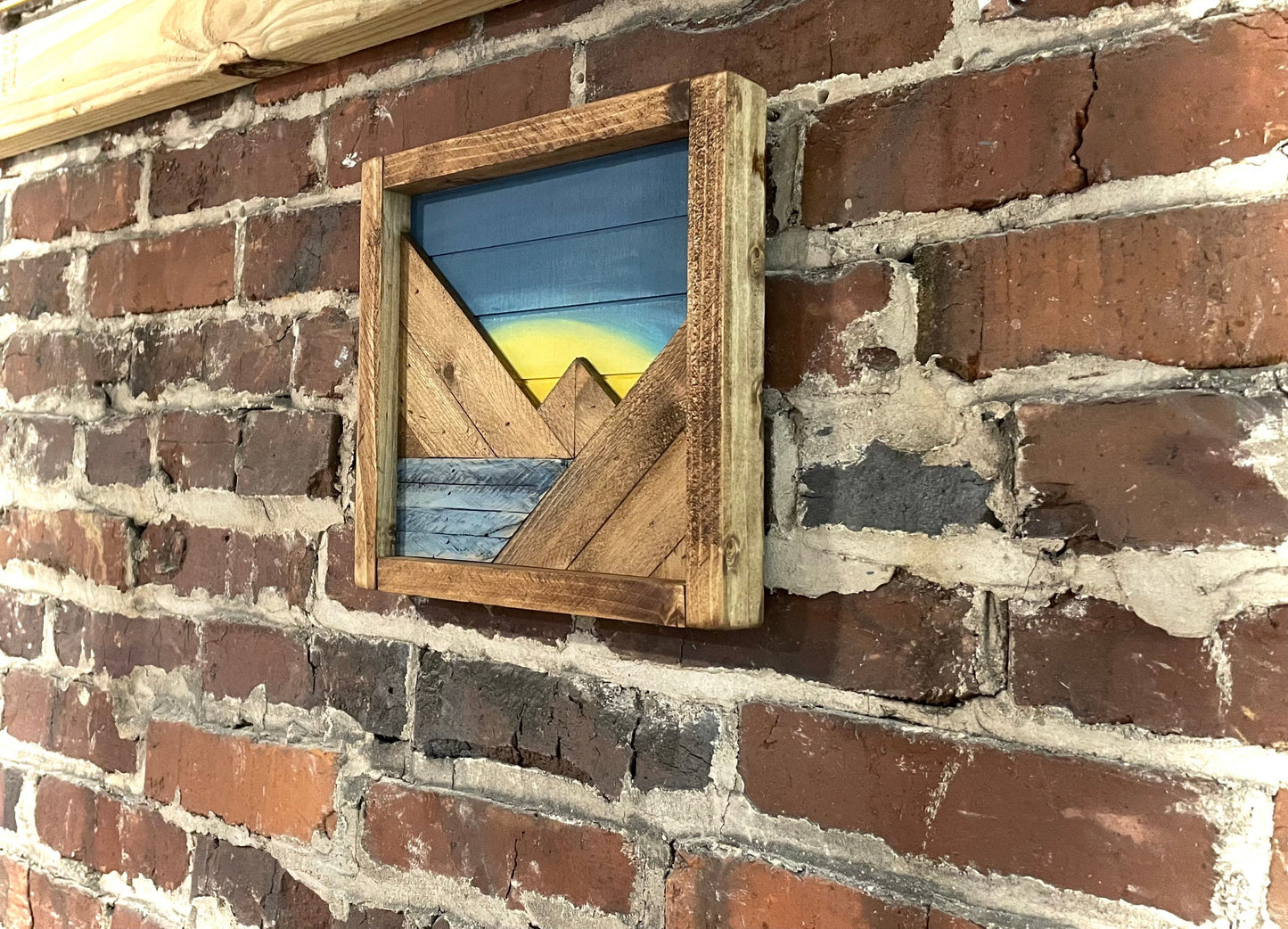 Blue Sky Sunrise/Sunset - Rustic Mountain Wood Wall Art with Water- 10"x10"- Wall Decor