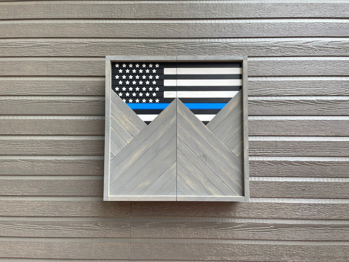 Rustic Dartboard Cabinet - Rustic Thin Blue Line - Rustic Cabinet - 24”x24” - Game Room / Man Cave Art - Wall Decor