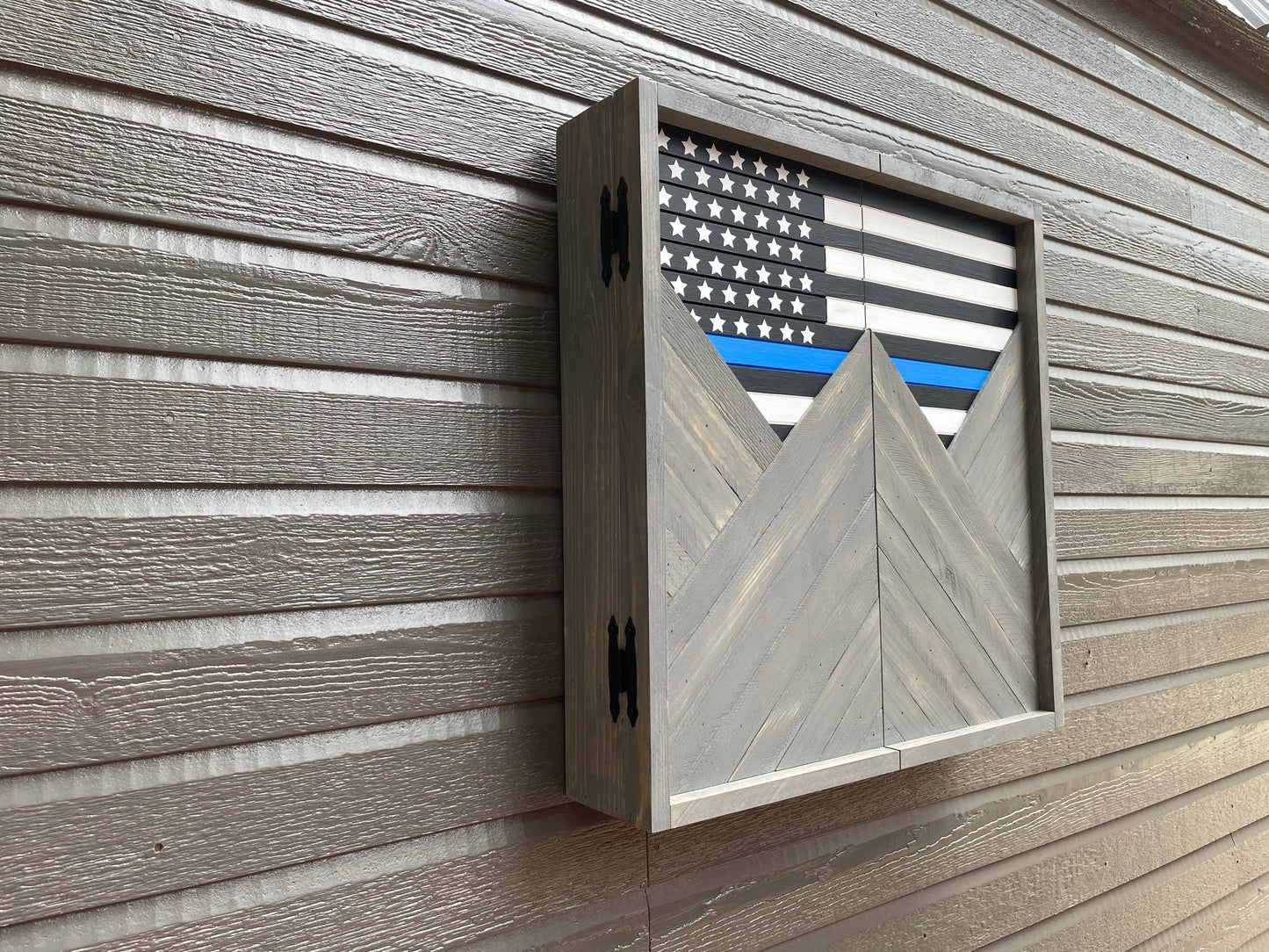 Rustic Dartboard Cabinet - Rustic Thin Blue Line - Rustic Cabinet - 24”x24” - Game Room / Man Cave Art - Wall Decor