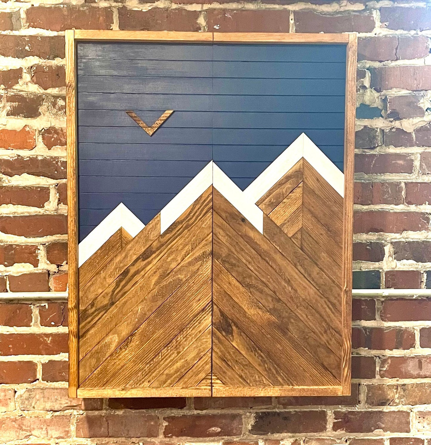 Rustic Navy Moon Electronic Dartboard Cabinet - Rustic Navy Moon Mountain Art 33”x26” - -Rustic Cabinet - Game Room / Man Cave Art