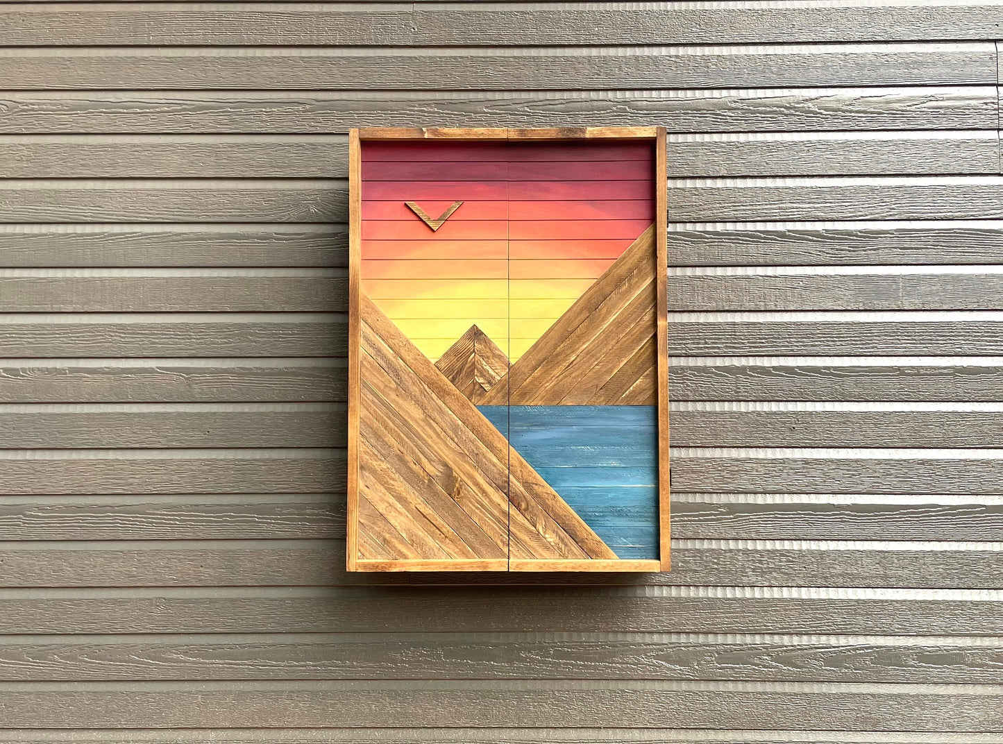 Rustic Mountain Cabinet 30”x24” or 30"x20" Sunset Mountain Art - Bathroom Art - Medicine Cabinet- Liquor Cabinet - Rustic Cabinet