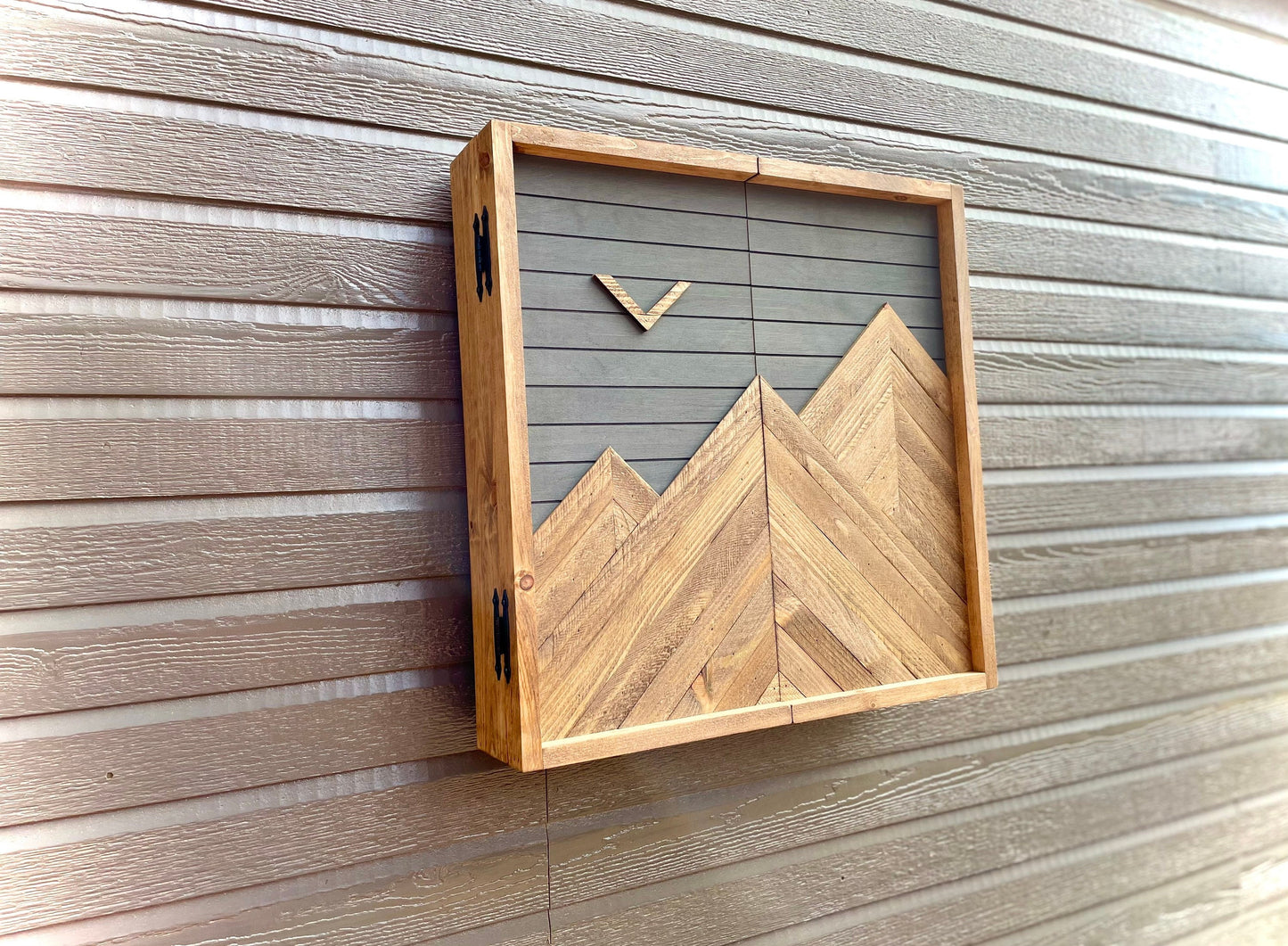 Rustic Dartboard Cabinet - Rustic Carbon Gray Mountain Art 24”x24” - Rustic Cabinet - Game Room / Man Cave Art - Wall Decor - Cabinet