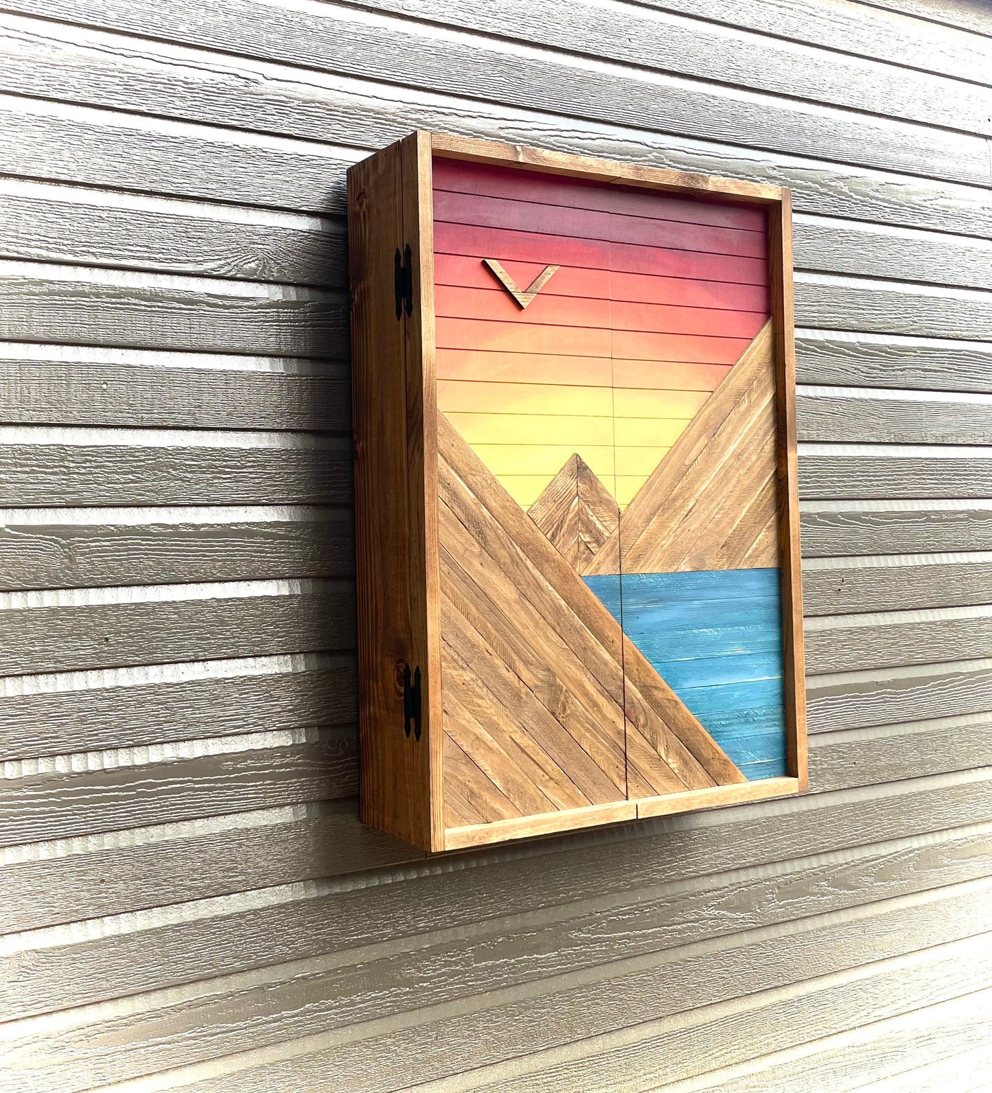 Rustic Mountain Cabinet 30”x24” or 30"x20" Sunset Mountain Art - Bathroom Art - Medicine Cabinet- Liquor Cabinet - Rustic Cabinet