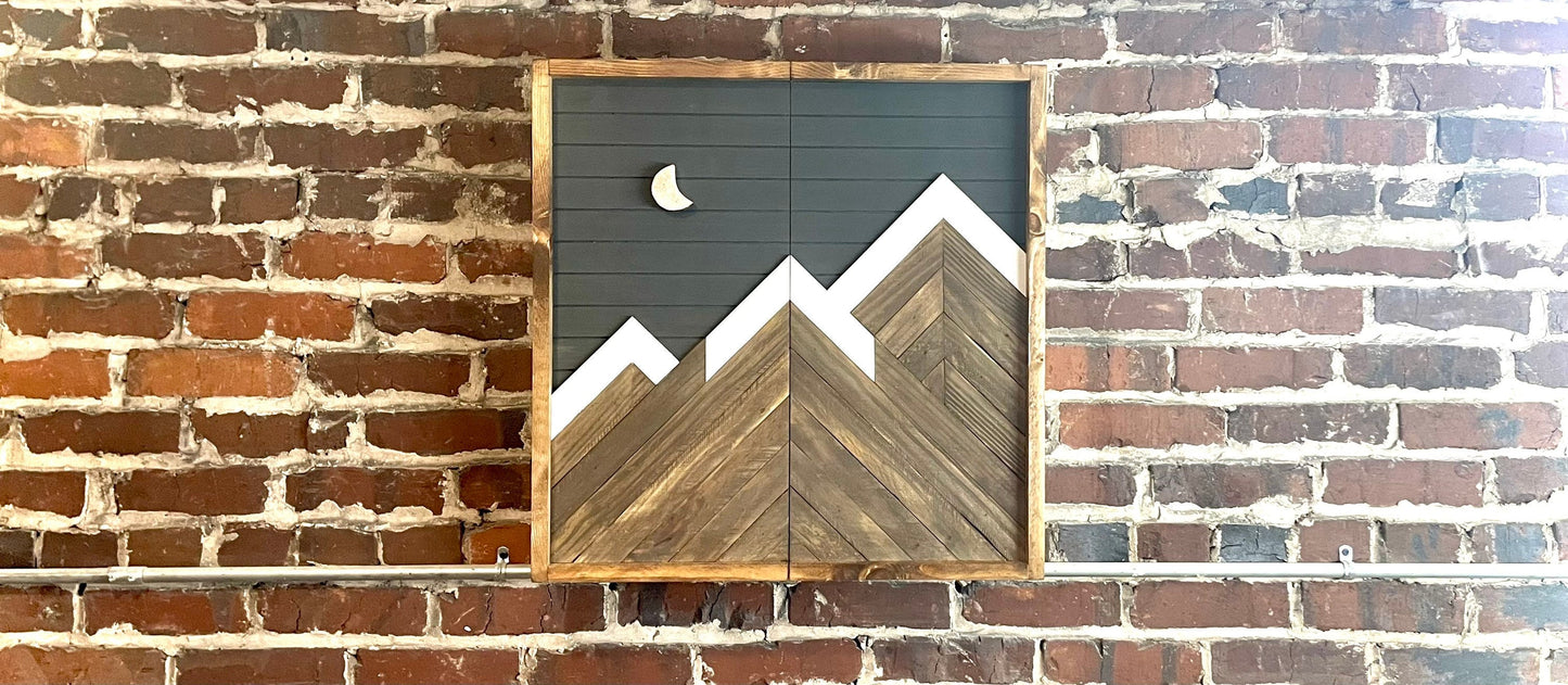 Rustic Dartboard Cabinet - Rustic Carbon Gray Mountain Art 24”x24” - Rustic Cabinet - Game Room / Man Cave Art - Wall Decor - Cabinet