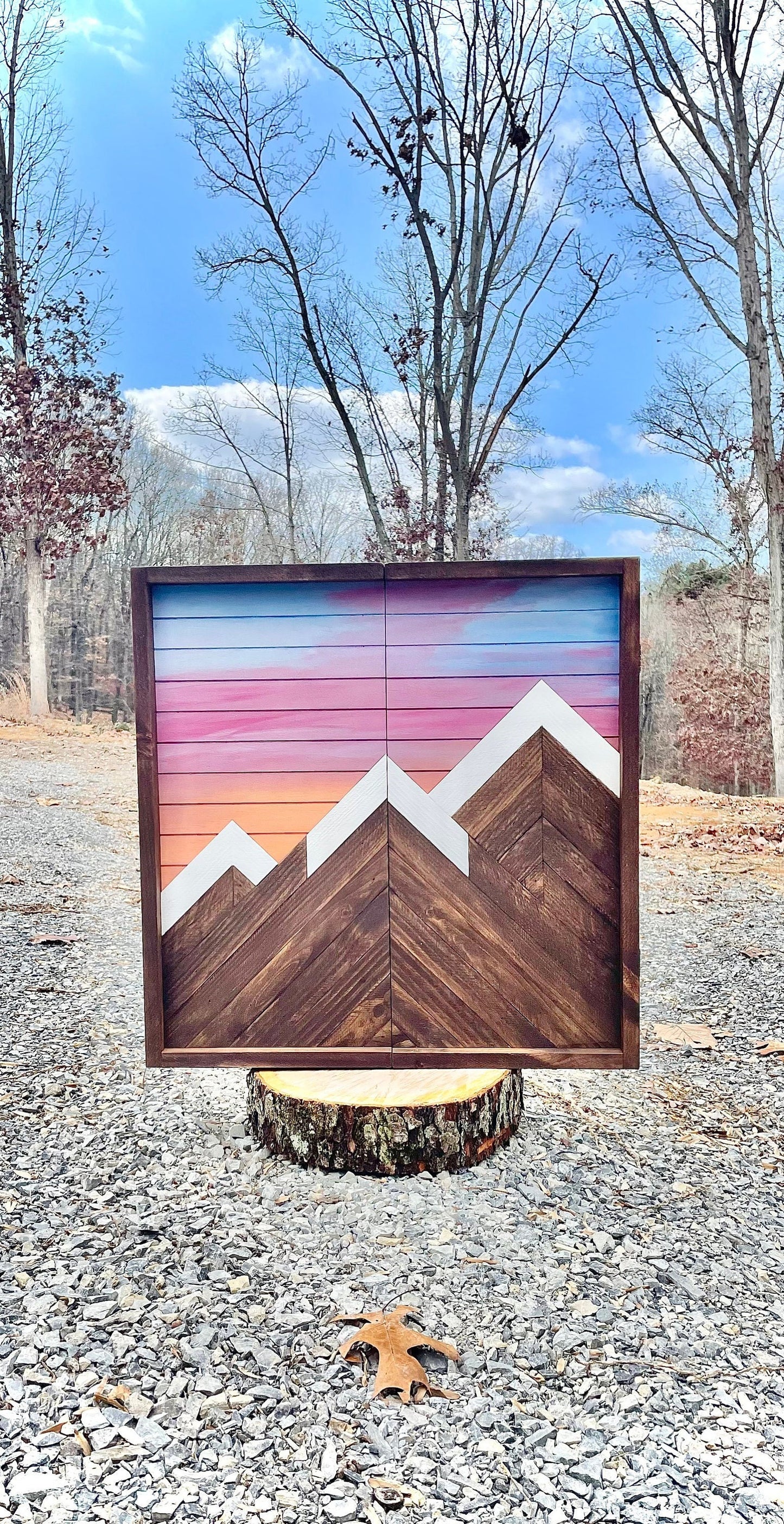 Rustic Dartboard Cabinet - Rustic Mountain Sunset Art 24”x24” - Rustic Cabinet - Game Room / Man Cave Art - Wall Decor - Cabinet