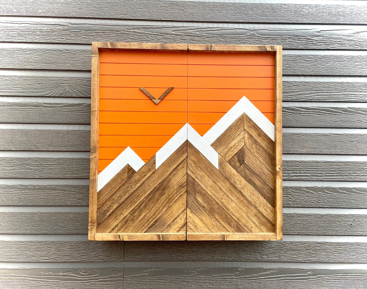 Rustic Dartboard Cabinet - Rustic Orange Mountain Art 24”x24” - Rustic Cabinet - Game Room / Man Cave Art - Wall Decor - Cabinet