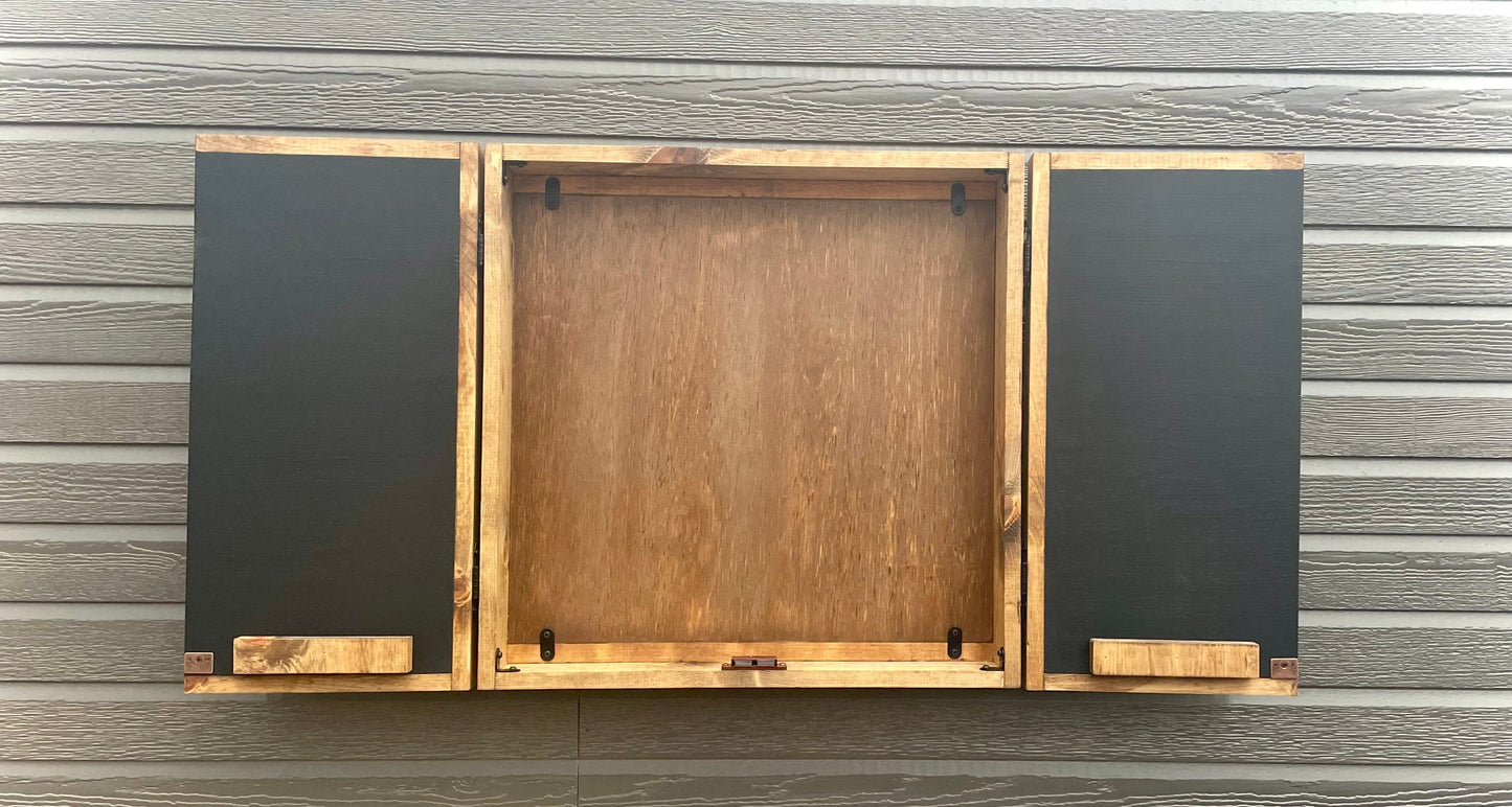 Rustic Dartboard Cabinet - Rustic West Virginia Mountaineer Flag - Rustic Cabinet - 24”x24” - Game Room / Man Cave Art - Home/ Wall Décor