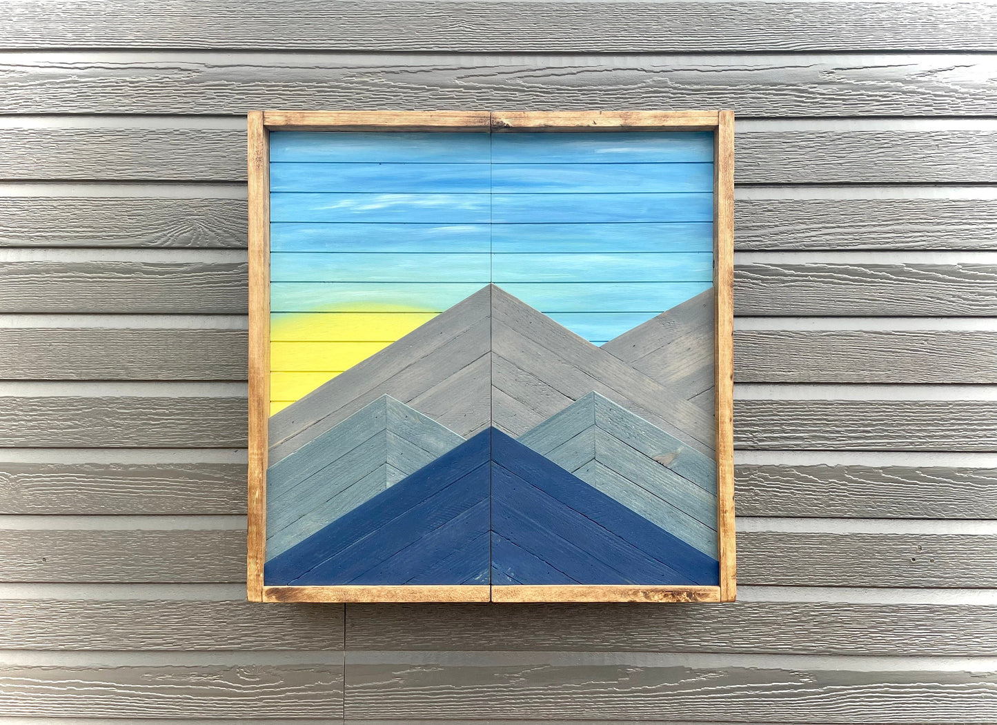 Rustic Dartboard Cabinet - Layered Mountain Sunset - Rustic Cabinet - 24”x24” - Game Room / Man Cave Art - Wall Decor