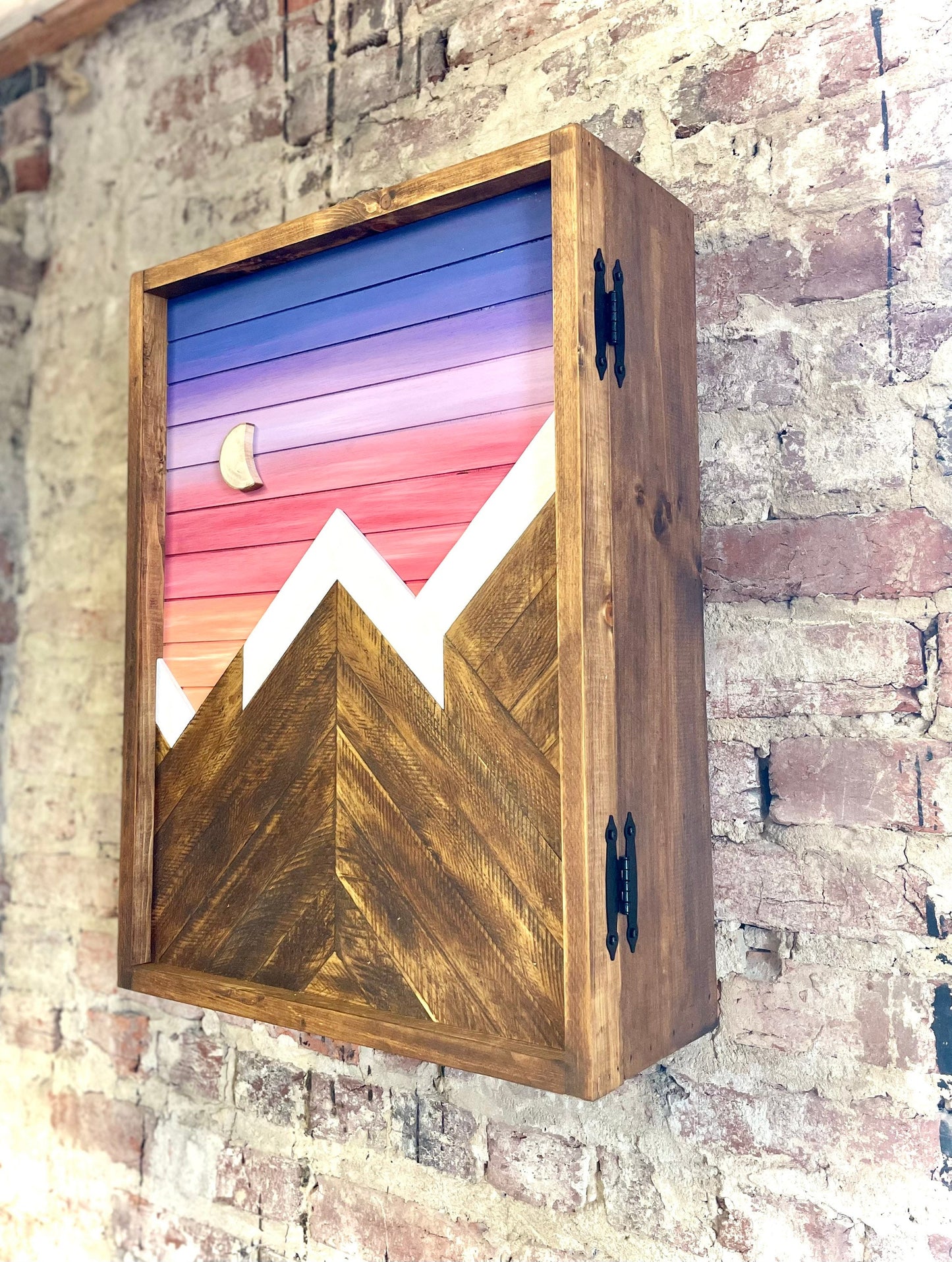 Rustic Mountain Cabinet 17”x20”or 24”x18”- (Single Door) Sunset Mountain Art - Bathroom Cabinet-Liquor Cabinet - Rustic Cabinet - Medicine
