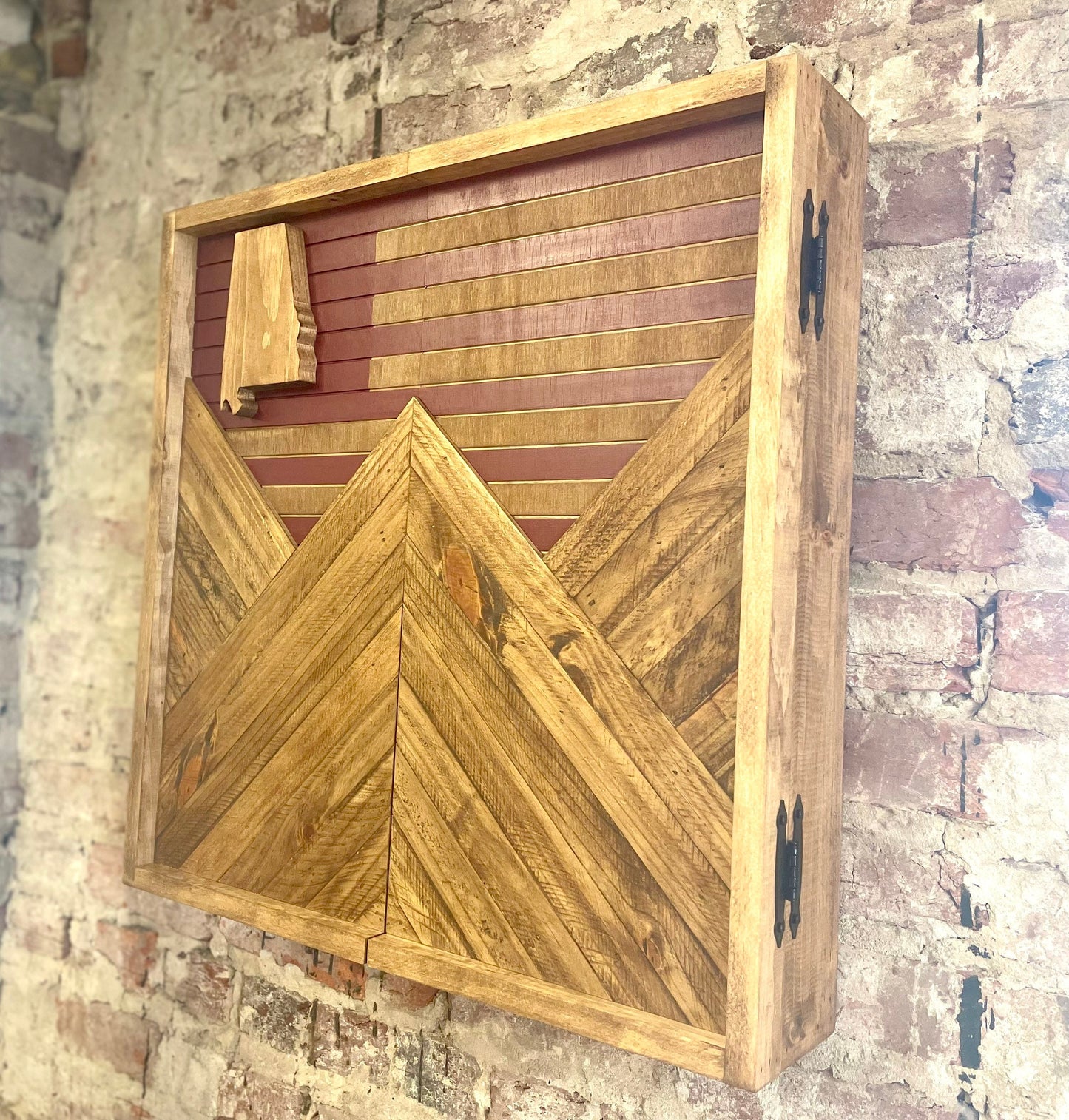 Rustic Dartboard Cabinet - Rustic Alabama Crimson Tide Flag - Rustic Cabinet - 24”x24” - Game Room / Man Cave Art - Home/ Wall Décor