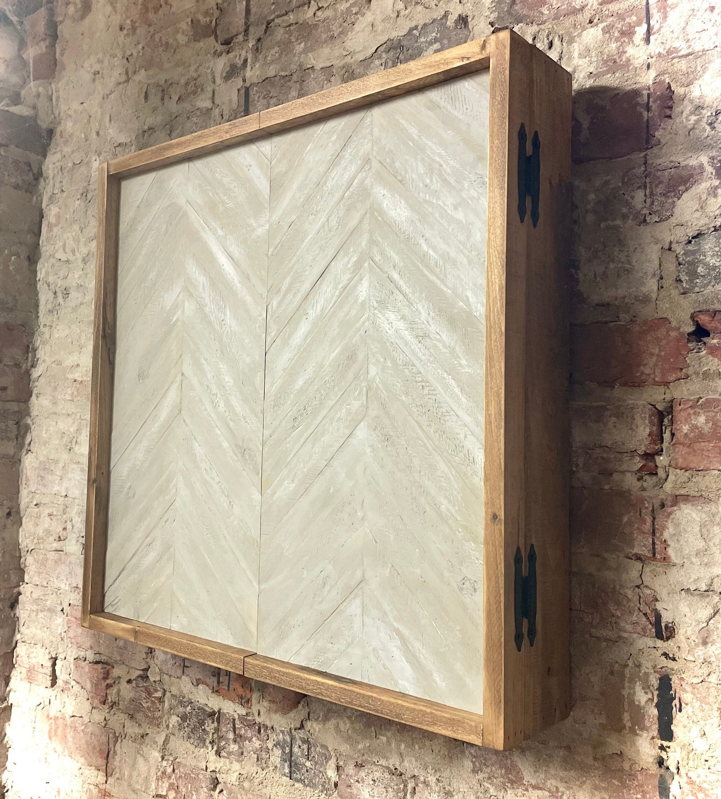 Rustic Dartboard Cabinet 24”x24”-Driftwood Chevron Design- Rustic Cabinet -Gameroom Art - Wall Decor - Modern art - Modern dartboard cabinet