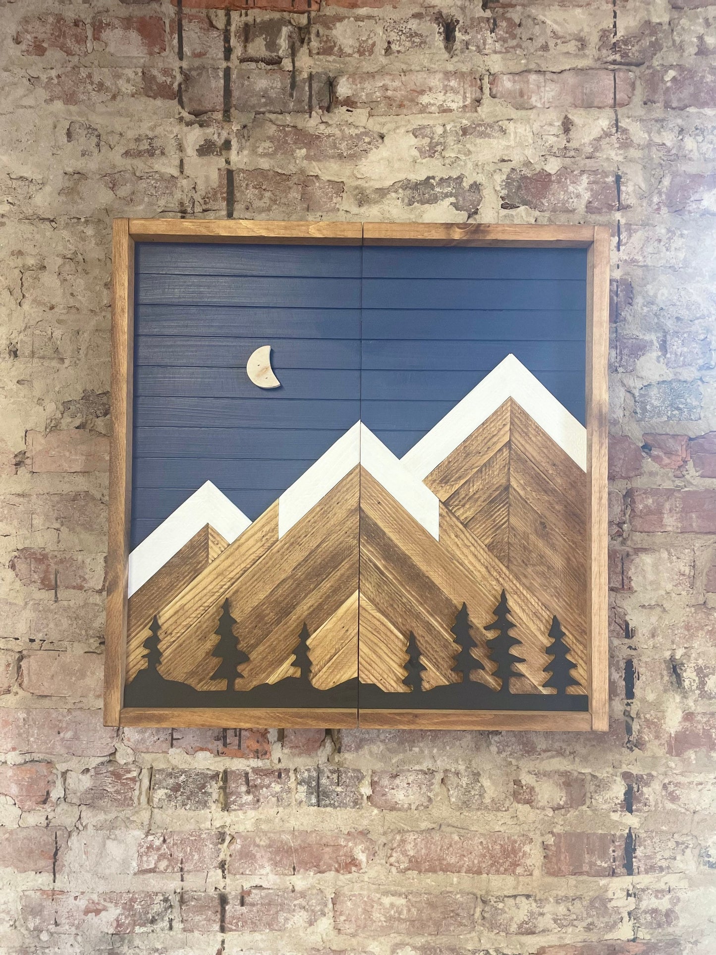 Rustic Dartboard Cabinet - Rustic Navy Sky w/ Trees Mountain Art 24”x24” - Rustic Cabinet - Game Room / Man Cave Art - Wall Decor - Cabinet